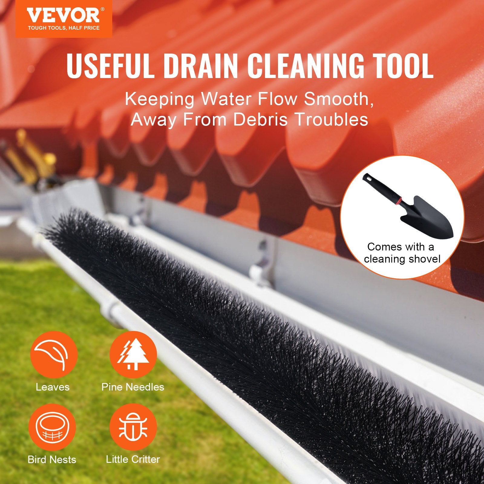 Gutter Brush 80ft 4.33in Diameter Leaf Guard 5in Gutters 27-Pack Cleaning Tool