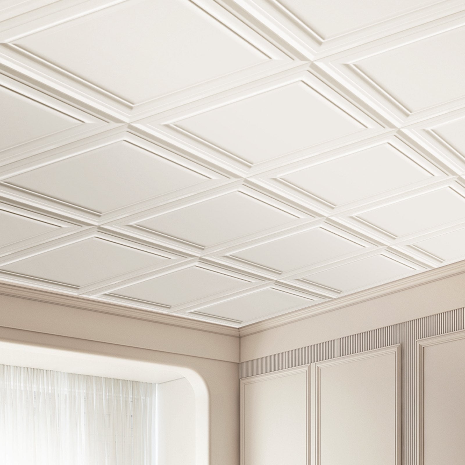 48-Pack 20x20in Polystyrene Ceiling Tiles Drop Ceiling Easy Install Basement