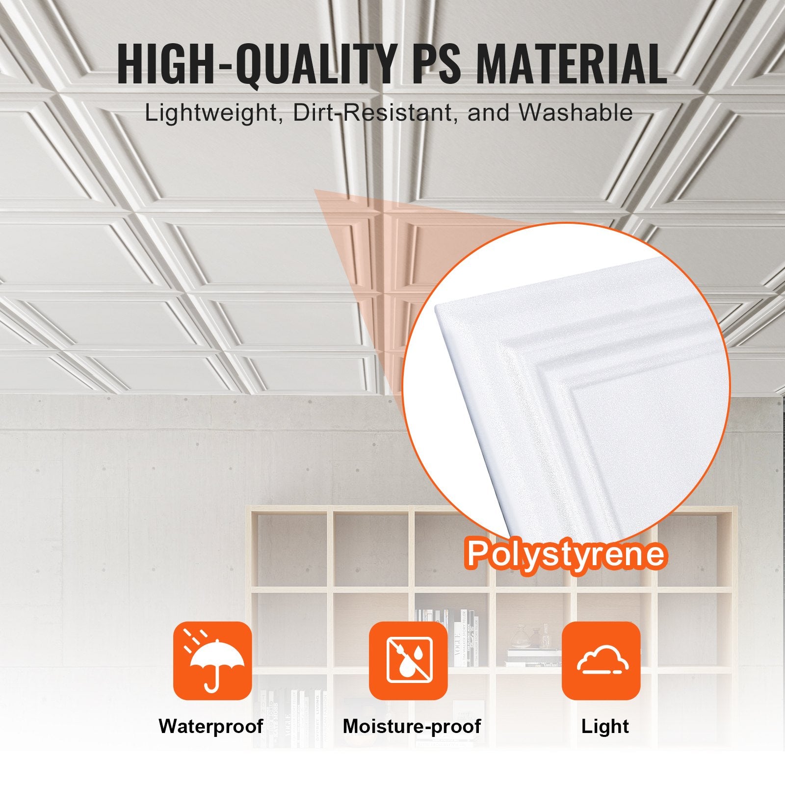 96-Pack 20x20in Polystyrene Ceiling Tiles Drop Ceiling Easy Install Basement