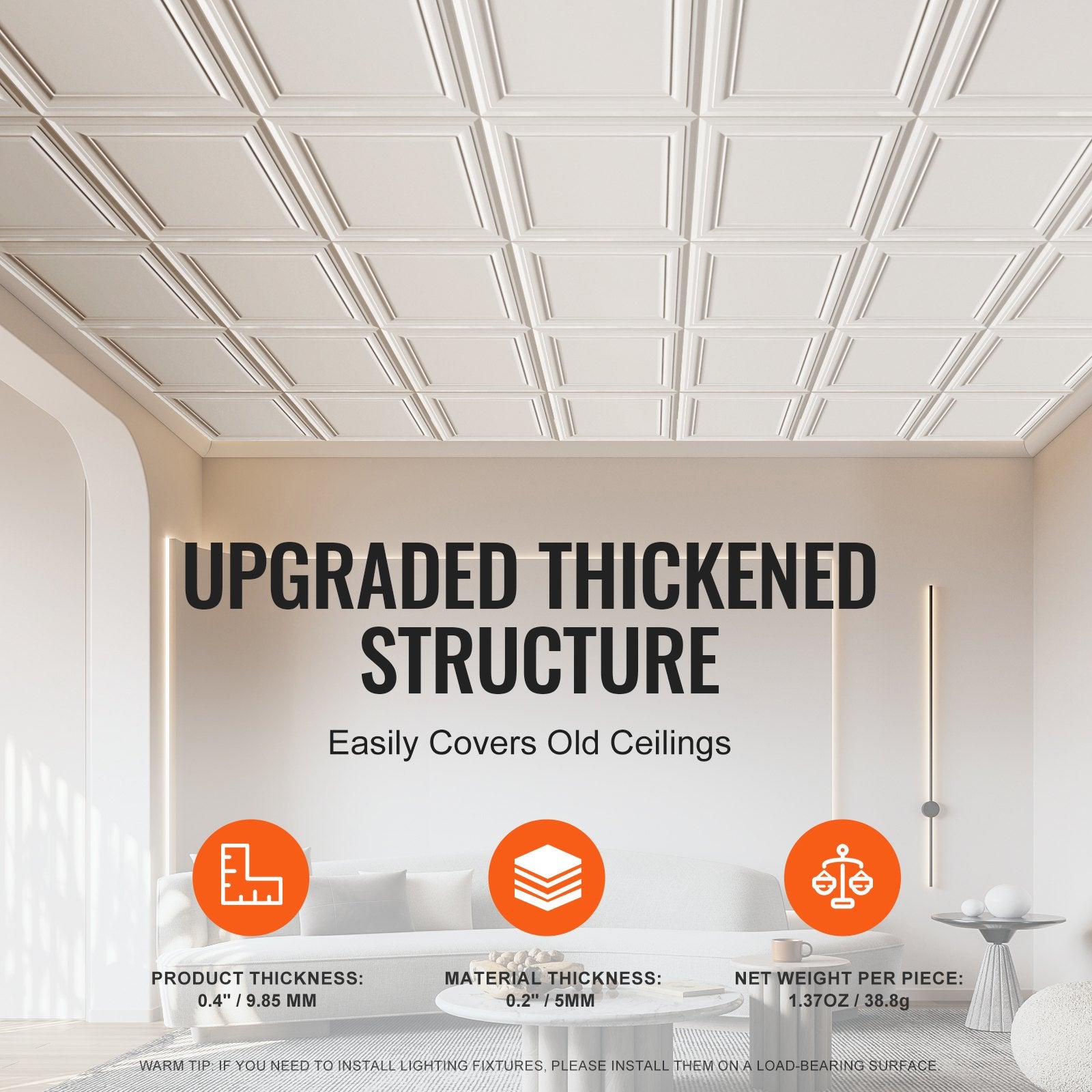 96-Pack 20x20in Polystyrene Ceiling Tiles Drop Ceiling Easy Install Basement