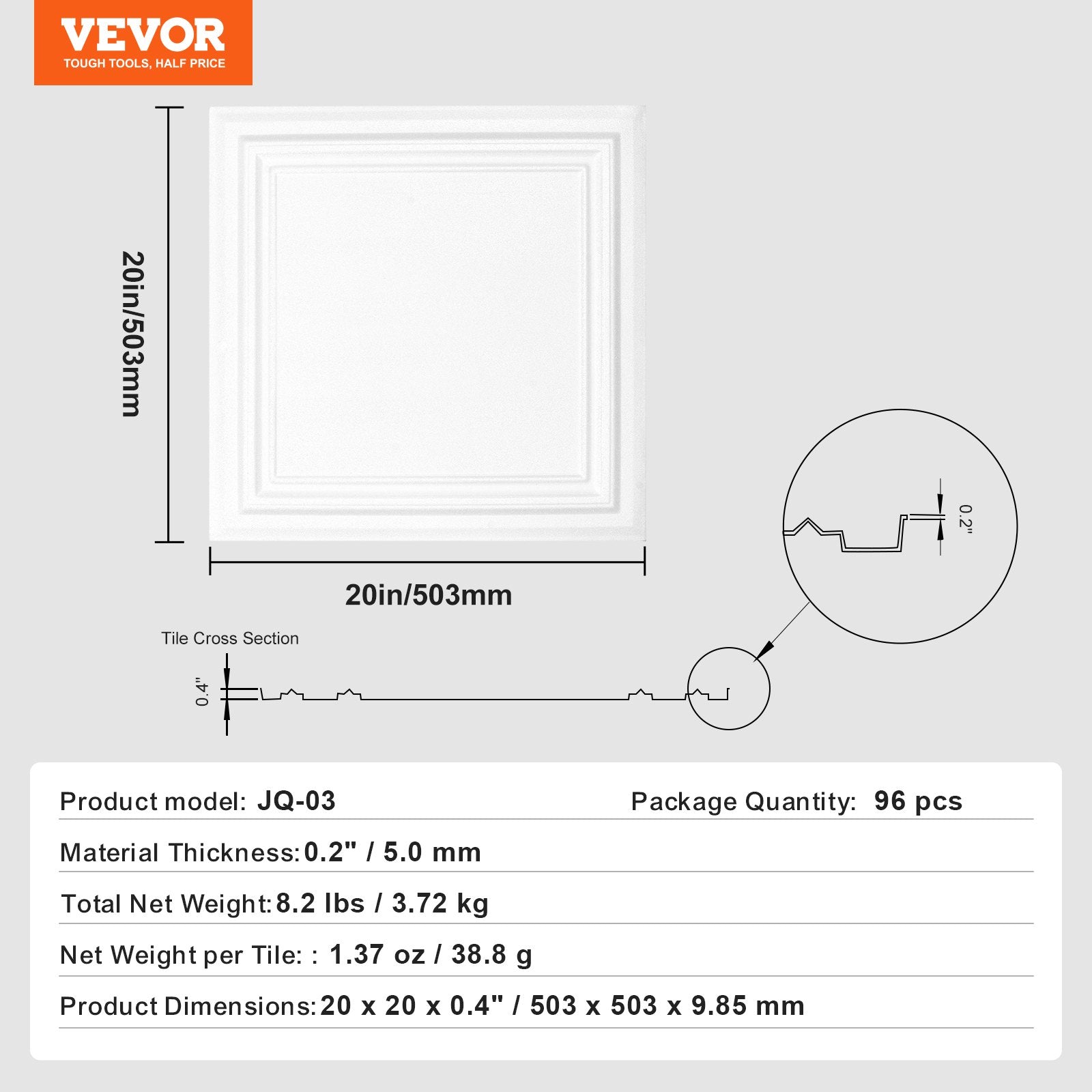 96-Pack 20x20in Polystyrene Ceiling Tiles Drop Ceiling Easy Install Basement