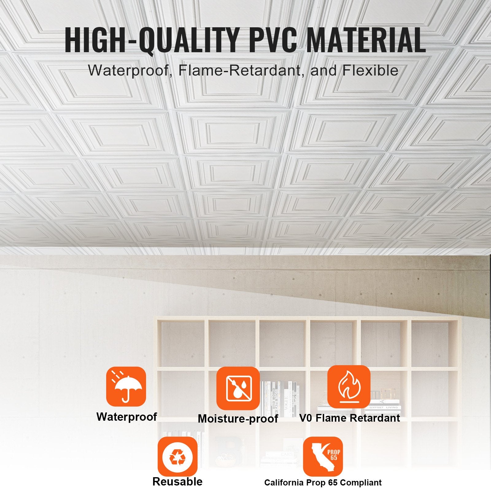 Ceiling Tiles 12-Pack 24x24 in PVC Drop Ceiling Tiles White Peg Pattern PVC Tile