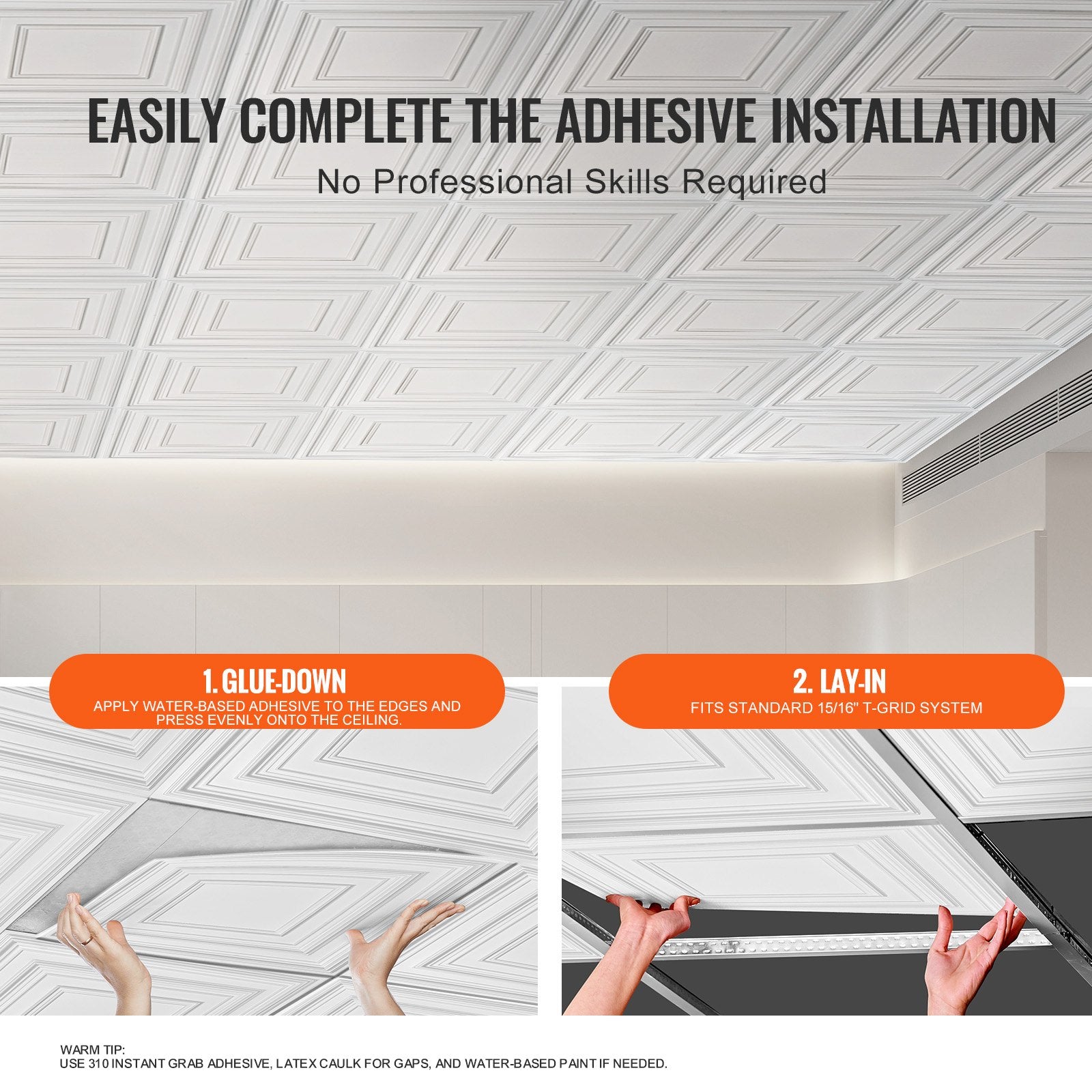 Ceiling Tiles 12-Pack 24x24 in PVC Drop Ceiling Tiles White Peg Pattern PVC Tile