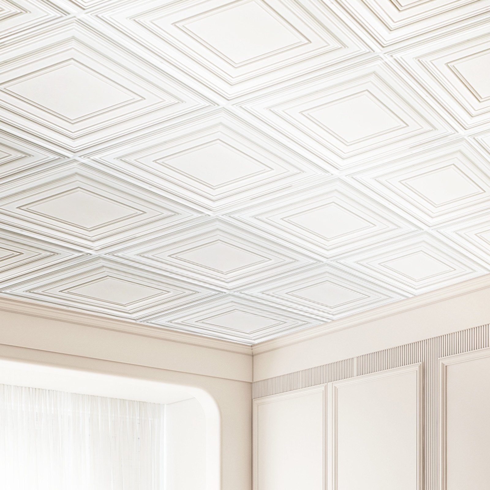 Ceiling Tiles 12-Pack 24x24 in PVC Drop Ceiling Tiles White Peg Pattern PVC Tile