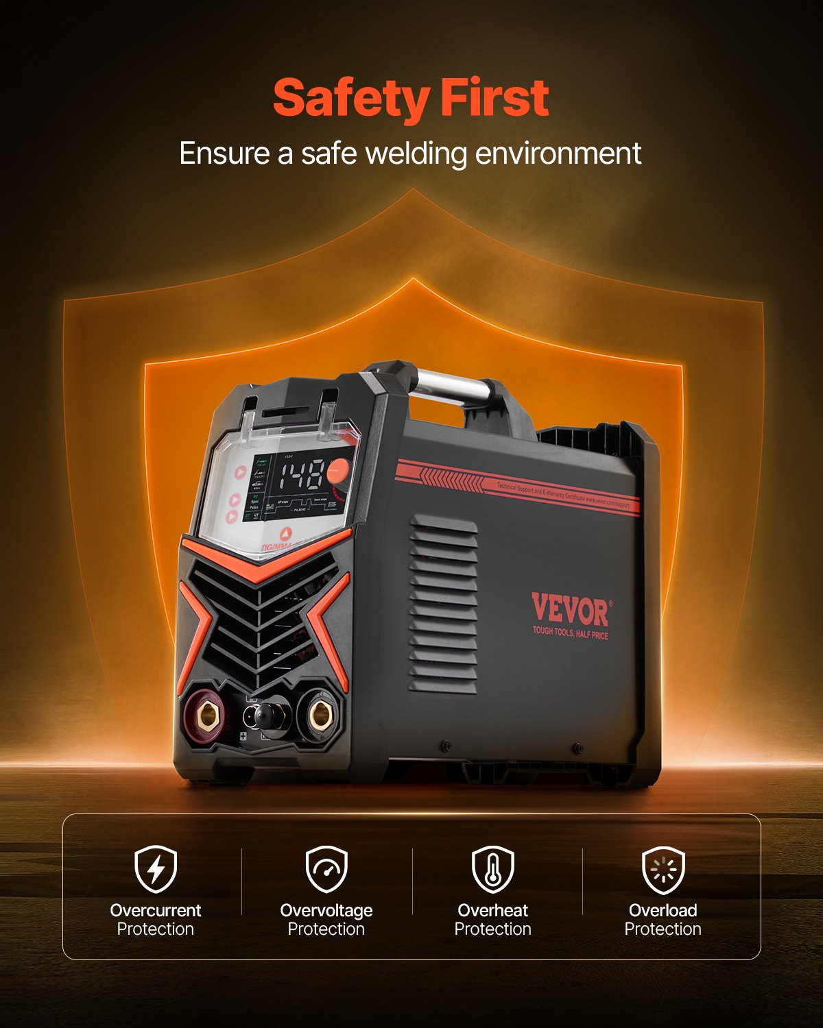 TIG Welder 205A 3-in-1 DC TIG Pulse MMA Machine Large LED IGBT HF Start