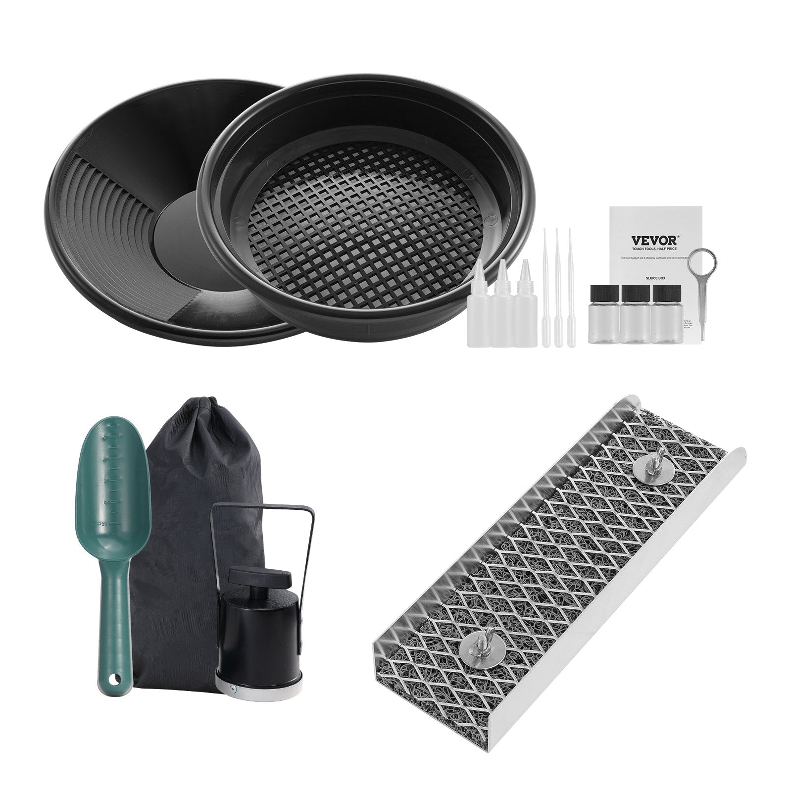 Gold Panning Kit Mini Sluice Box 12in Aluminum 16PCS Gold Prospecting Equipment