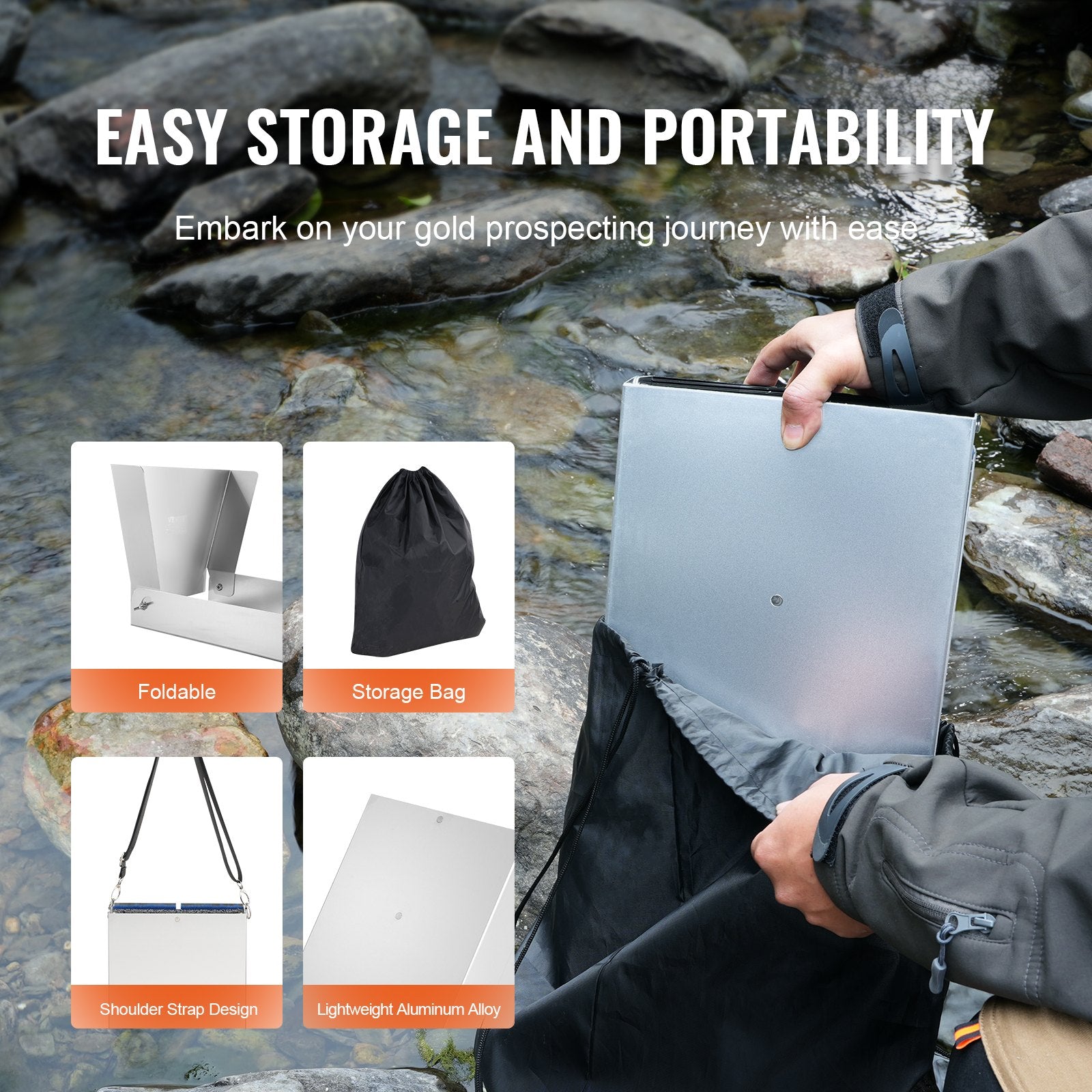 Gold Panning Kit with Sluice Box 50" Aluminum 23 PCS Gold Prospecting Equipment