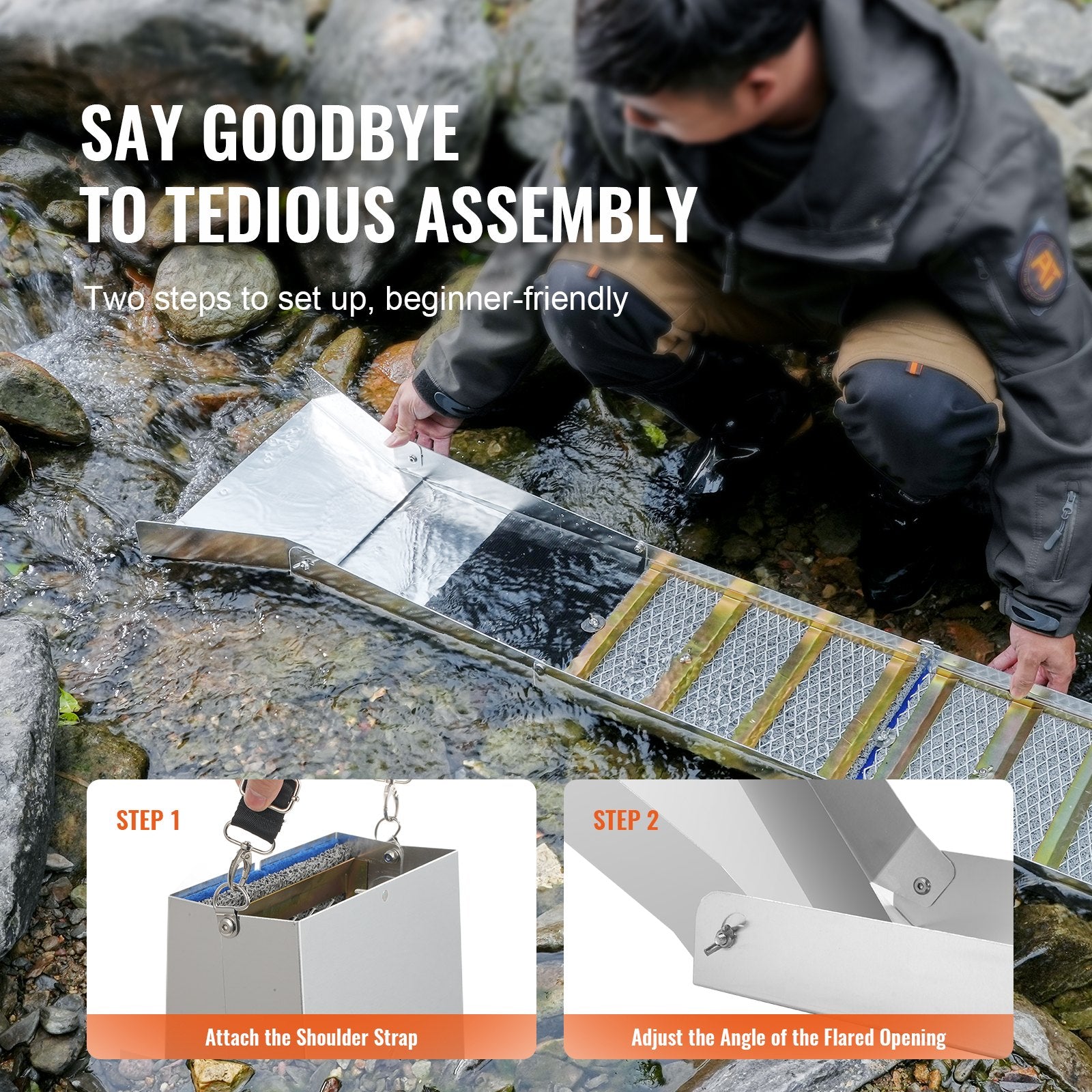Gold Panning Kit with Sluice Box 50" Aluminum 23 PCS Gold Prospecting Equipment