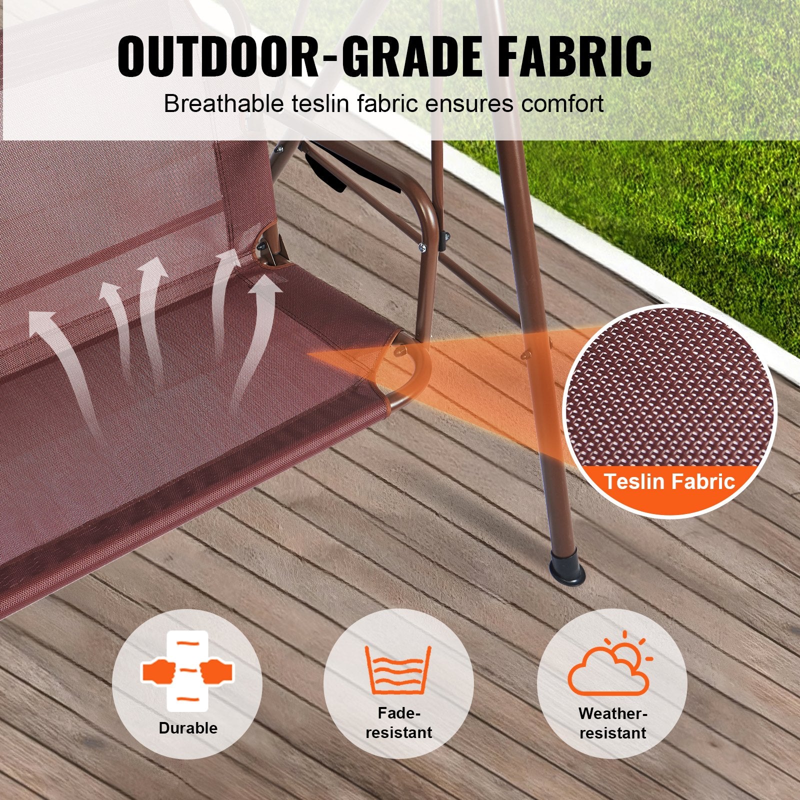 Patio Swing Chair 3-Person Outdoor with Adjustable Canopy Armrests Steel Frame