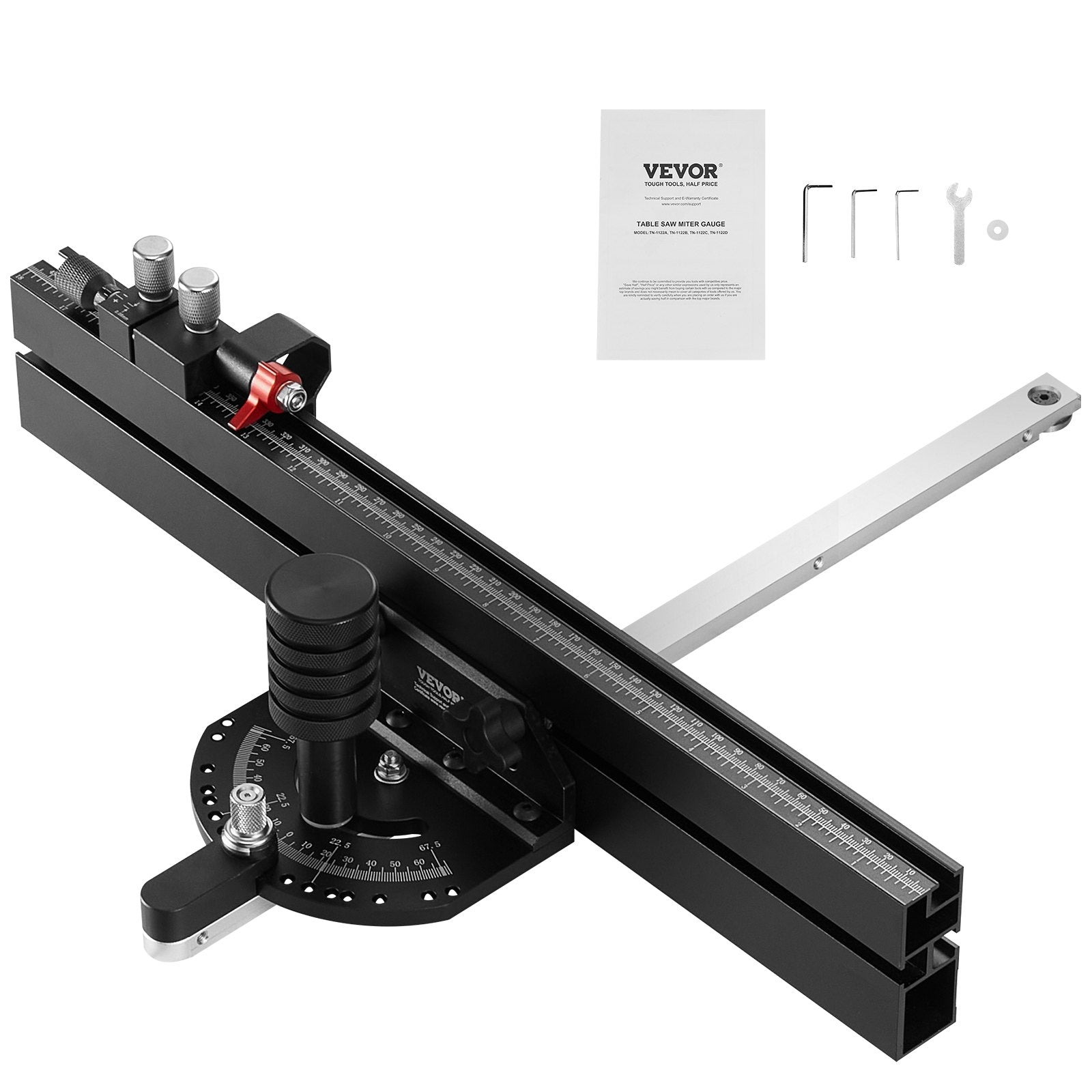 Precision Table Saw Miter Gauge Aluminum Alloy 45.7 cm Grating 15 Angle Stops
