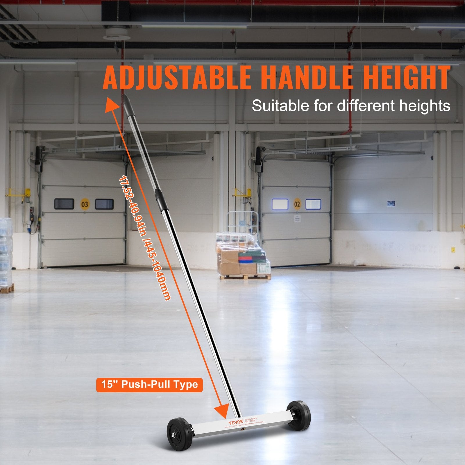 Magnetic Sweeper 15in Mini 8lbs Wheels Adjustable Handle Workshop Garage