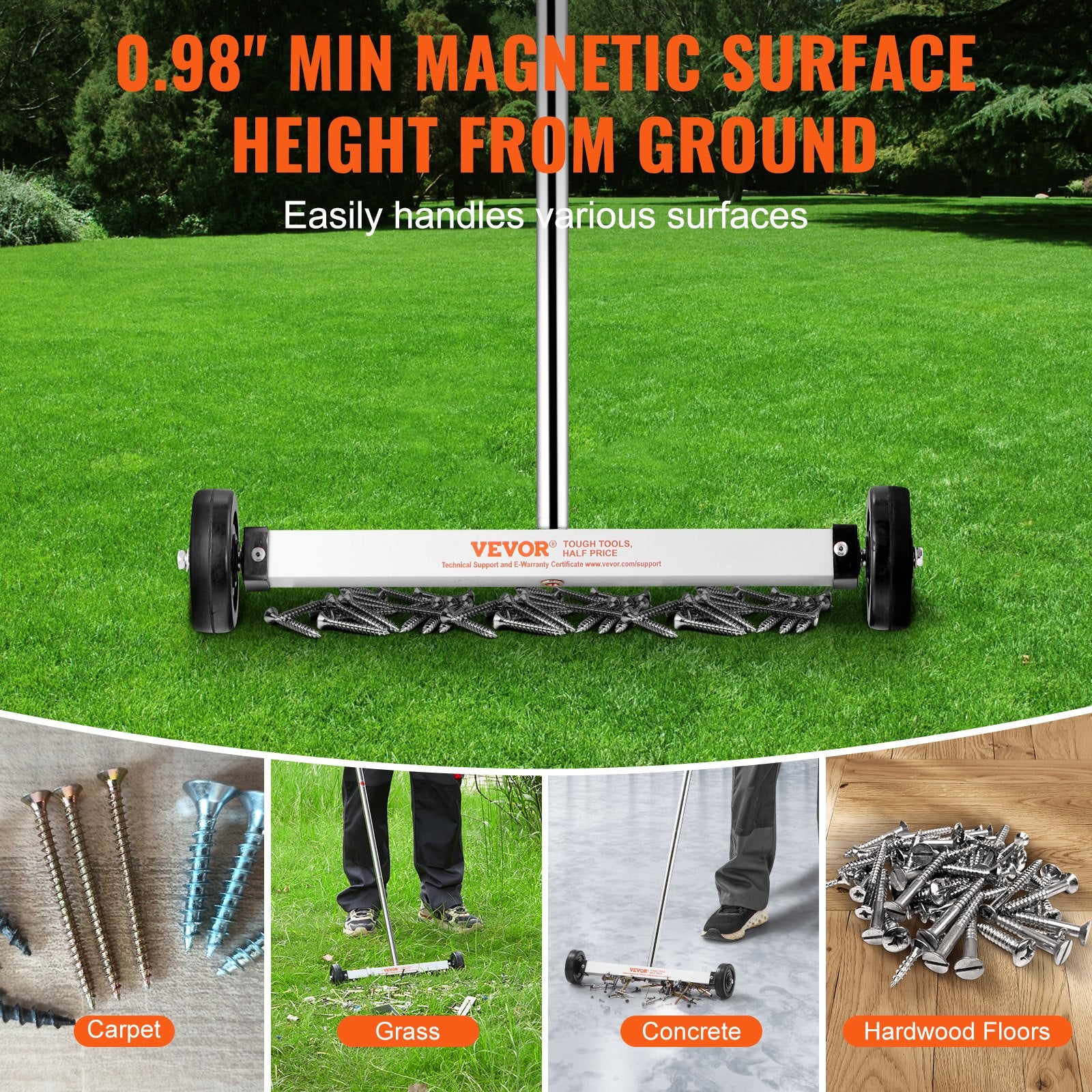 Magnetic Sweeper 15in Mini 8lbs Wheels Adjustable Handle Workshop Garage