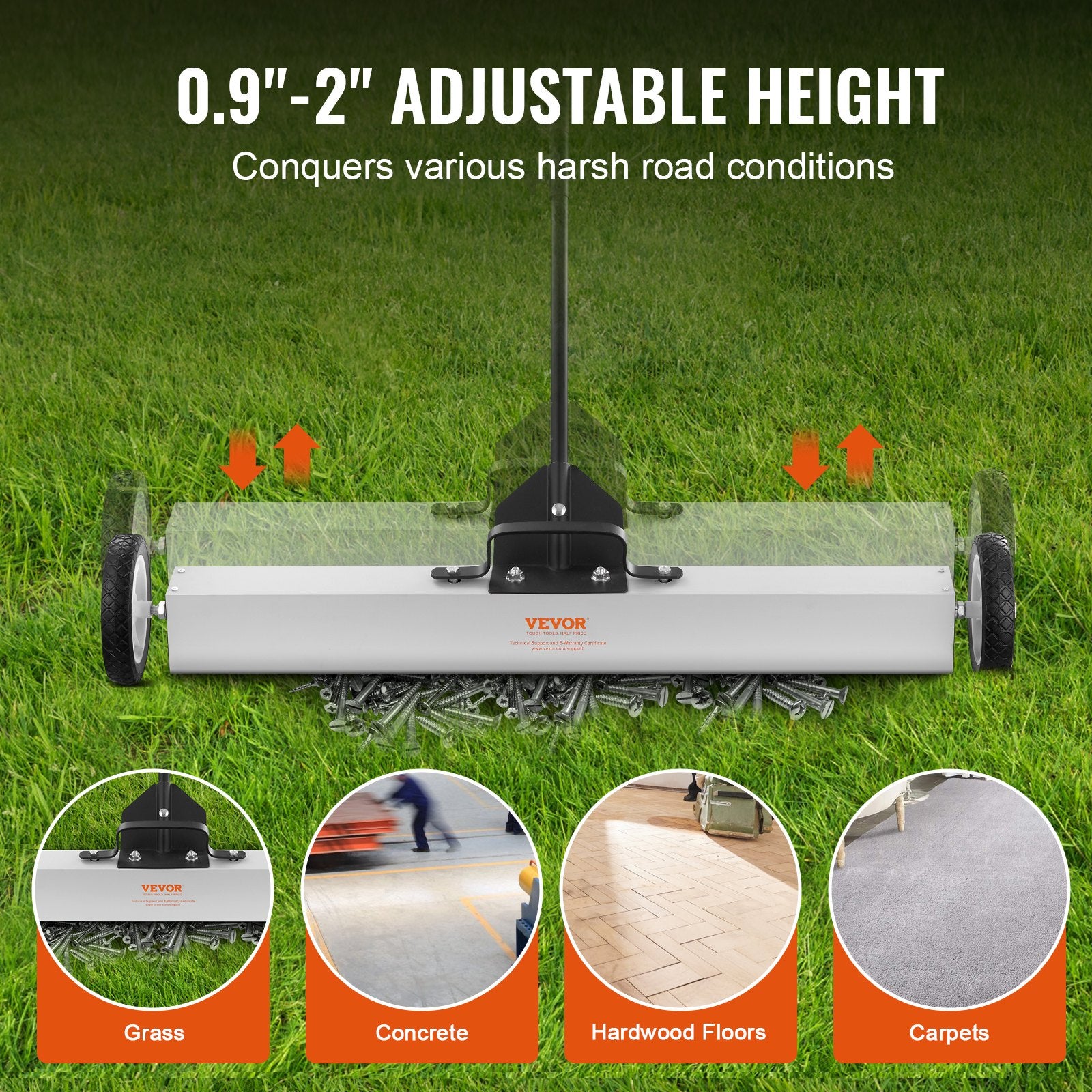 24.9 kg Rolling Magnetic Sweeper, Push-Type with Wheels and Telescoping Handle