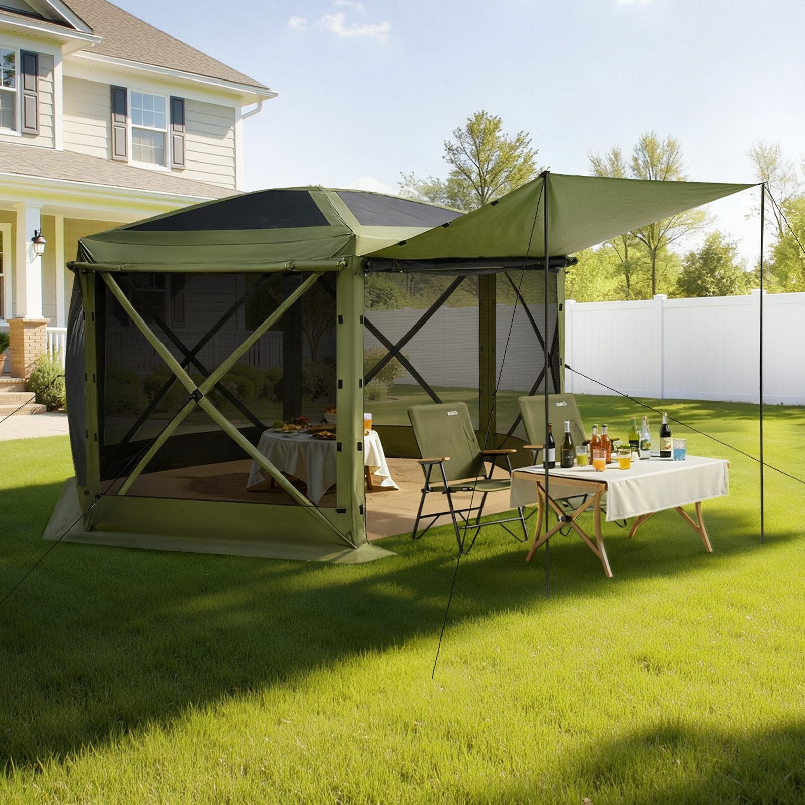 Pop Up Gazebo Screen Tent 3x3m 6-Sided Camping Canopy Quick Set Sun Shelter