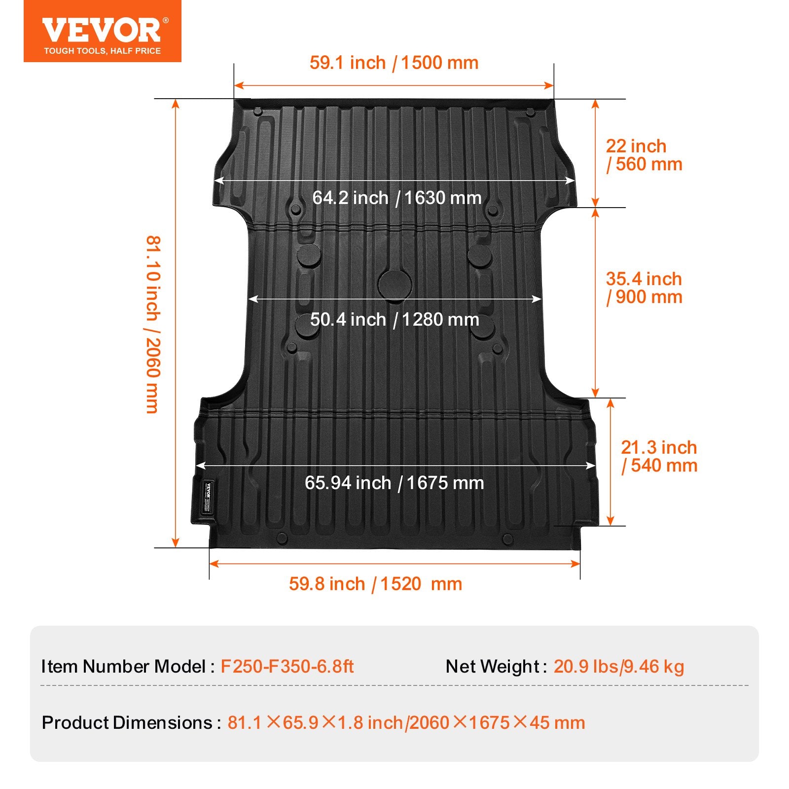 Truck Bed Mat for 2017-2024 Ford F250/F350 6.8FT TPE Heavy-Duty Liner
