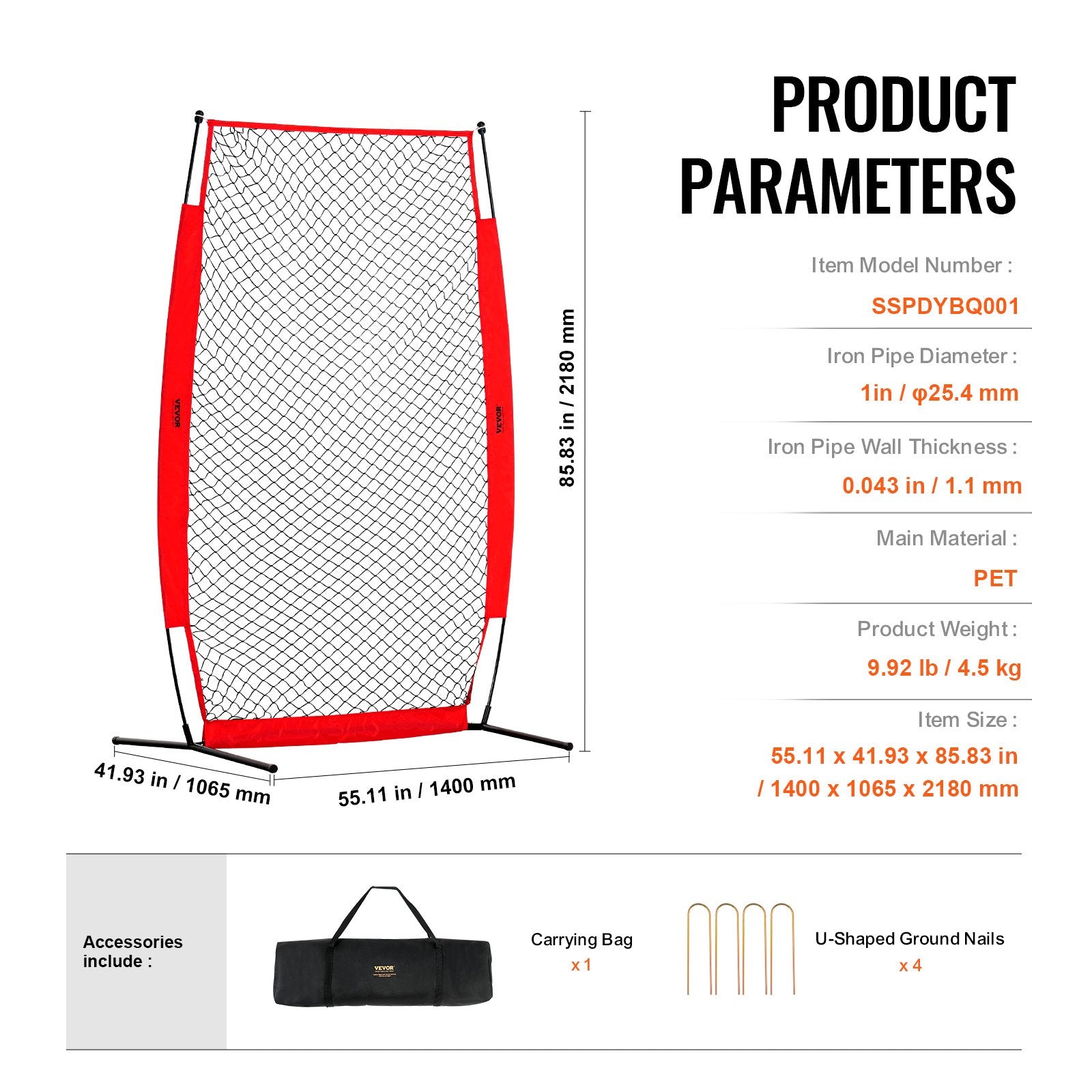 7x4 ft I Screen Baseball & Softball Safety Screen with Carry Bag & Ground Stakes