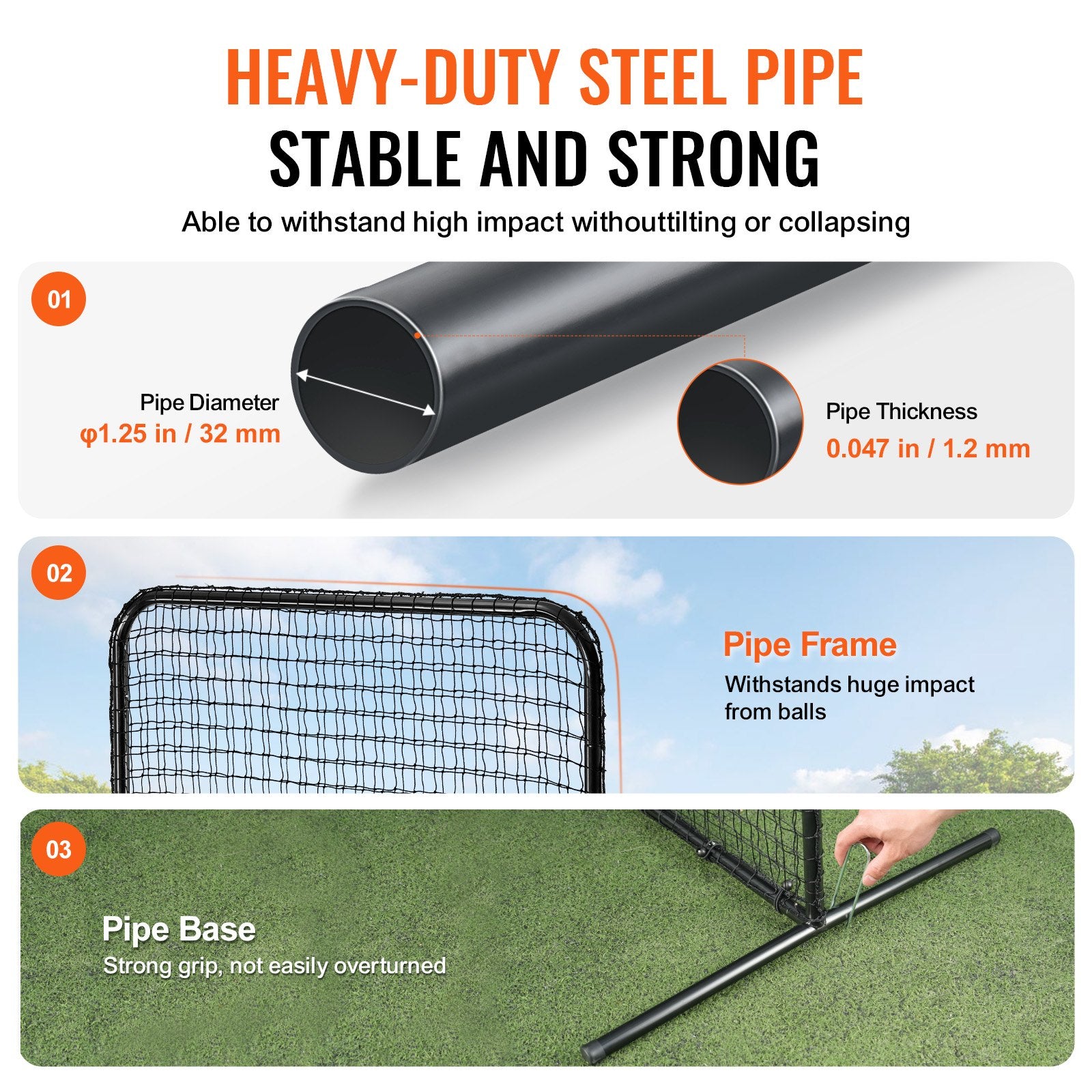 7x4 ft I Screen Baseball Softball Safety Screen with Carry Bag & Stakes