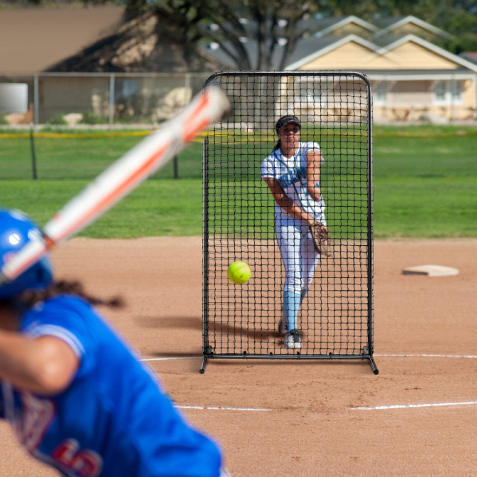 7x4 ft I Screen Baseball Softball Safety Screen with Carry Bag & Stakes