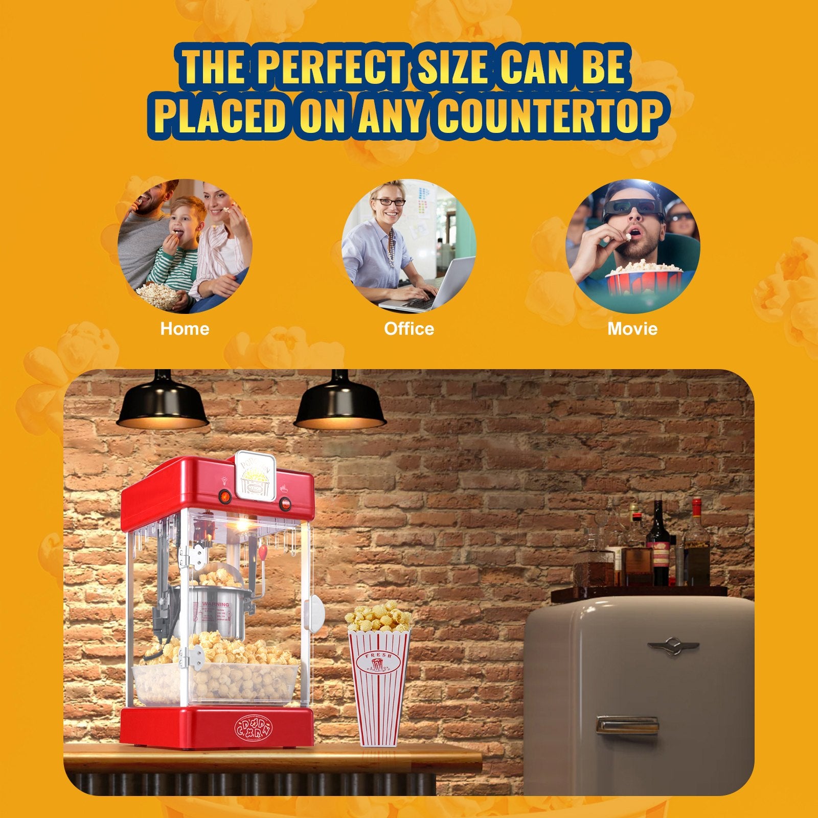 Popcorn Maker 300W Popper 2.5oz Kettle Makes 4QT Tabletop with Scoops Red