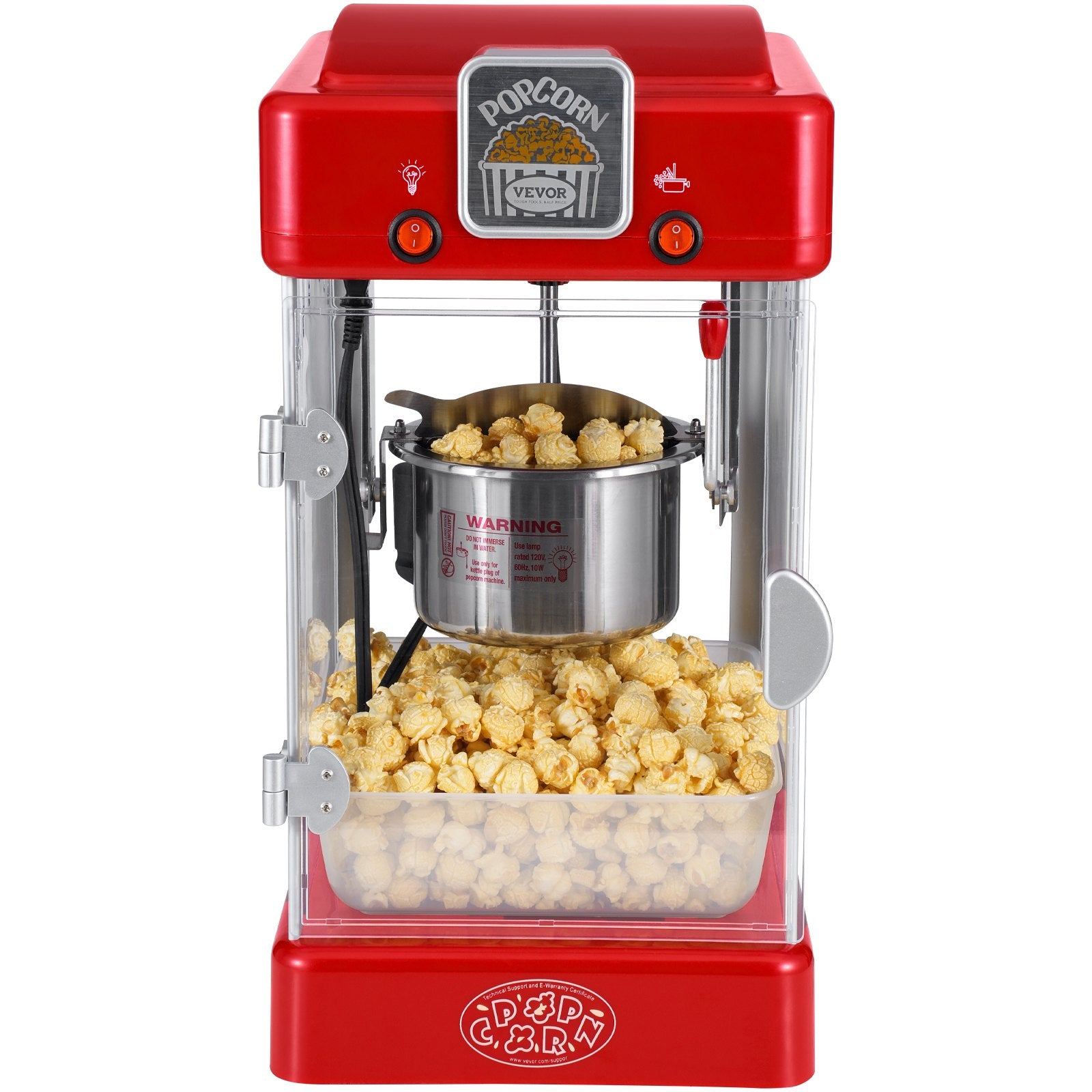 Popcorn Maker 300W Popper 2.5oz Kettle Makes 4QT Tabletop with Scoops Red