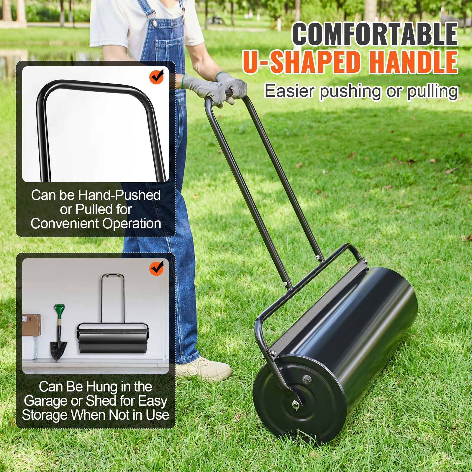 Lawn Roller 17 Gallon Sand Water Filled Steel Sod U-Shaped Ergonomic Handle