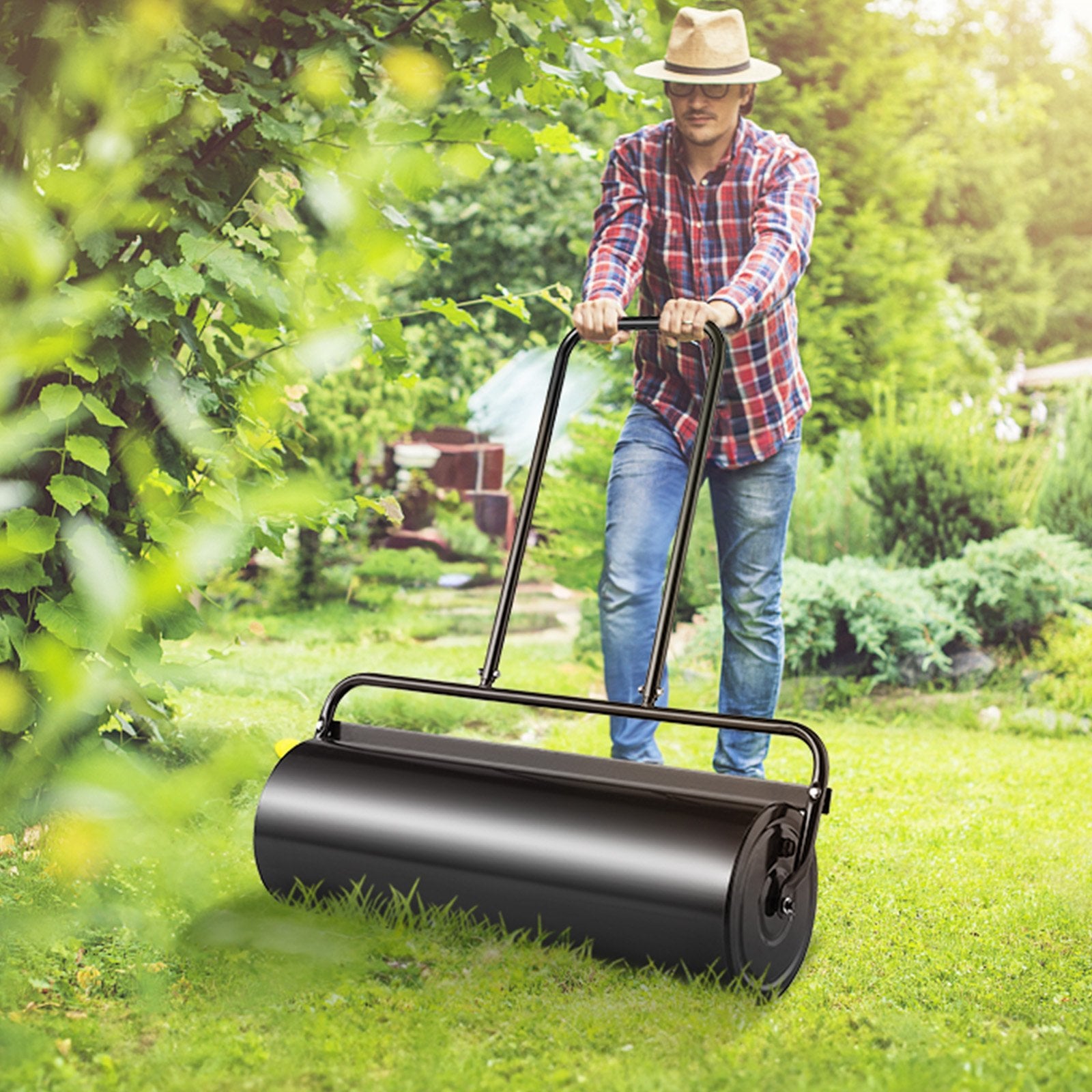 Lawn Roller 17 Gallon Sand Water Filled Steel Sod U-Shaped Ergonomic Handle
