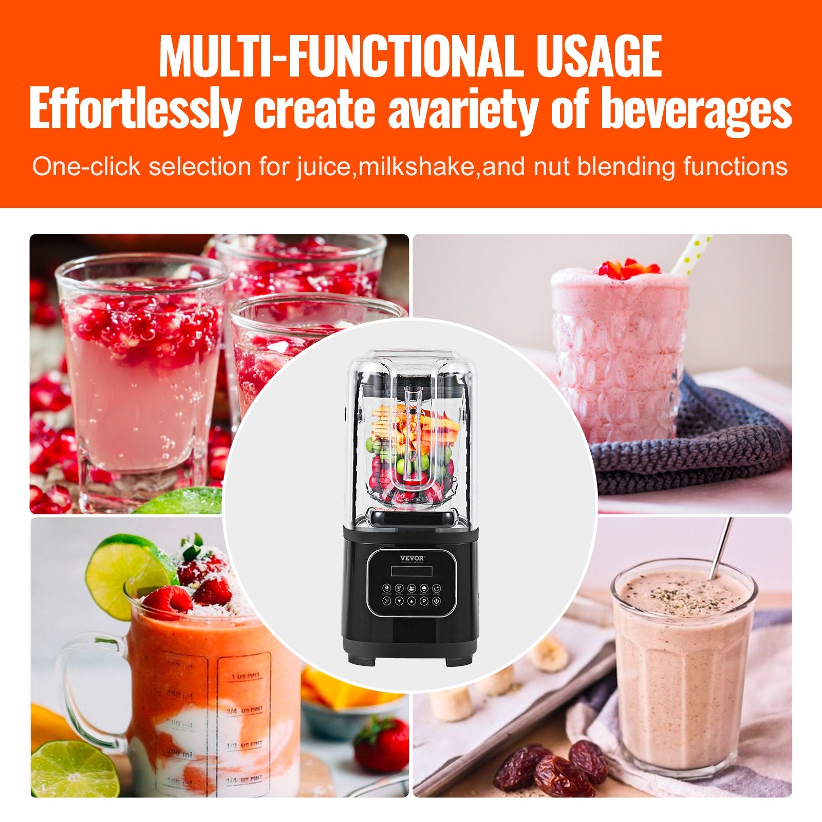 Professional Blender with Shield 2L Jar 9 Speed 5 Function Stainless Steel Black