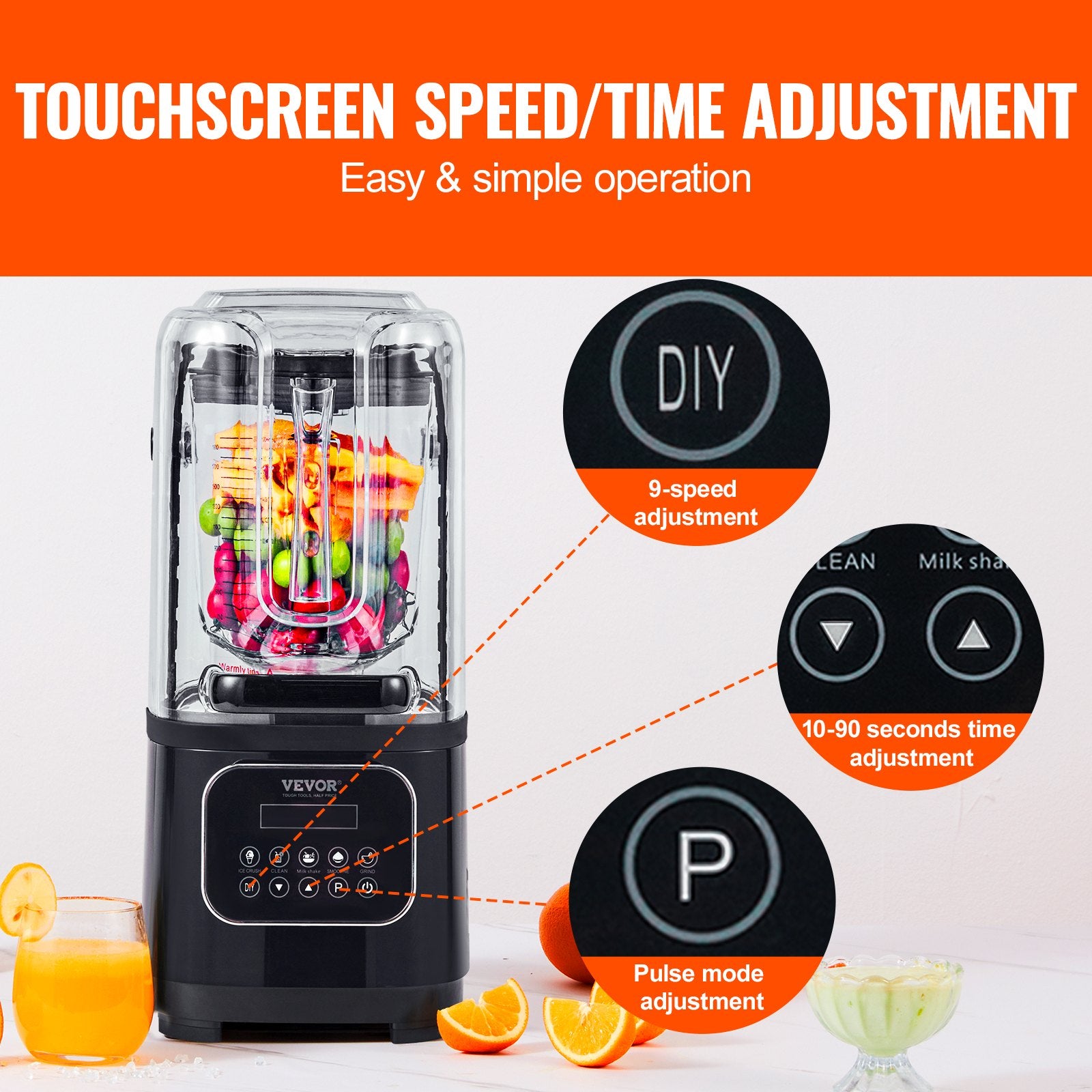 Professional Blender with Shield 2L Jar 9 Speed 5 Function Stainless Steel Black