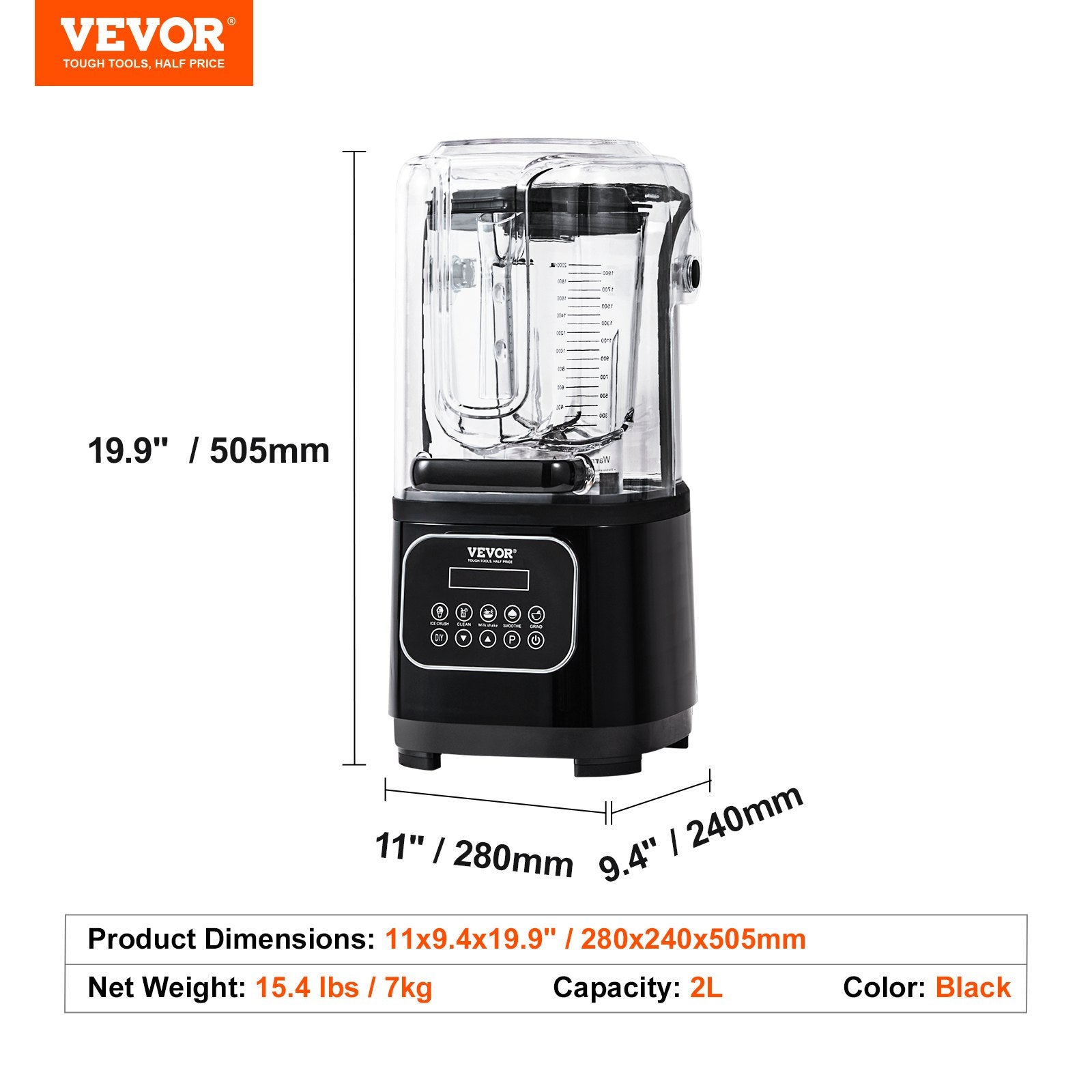 Professional Blender with Shield 2L Jar 9 Speed 5 Function Stainless Steel Black