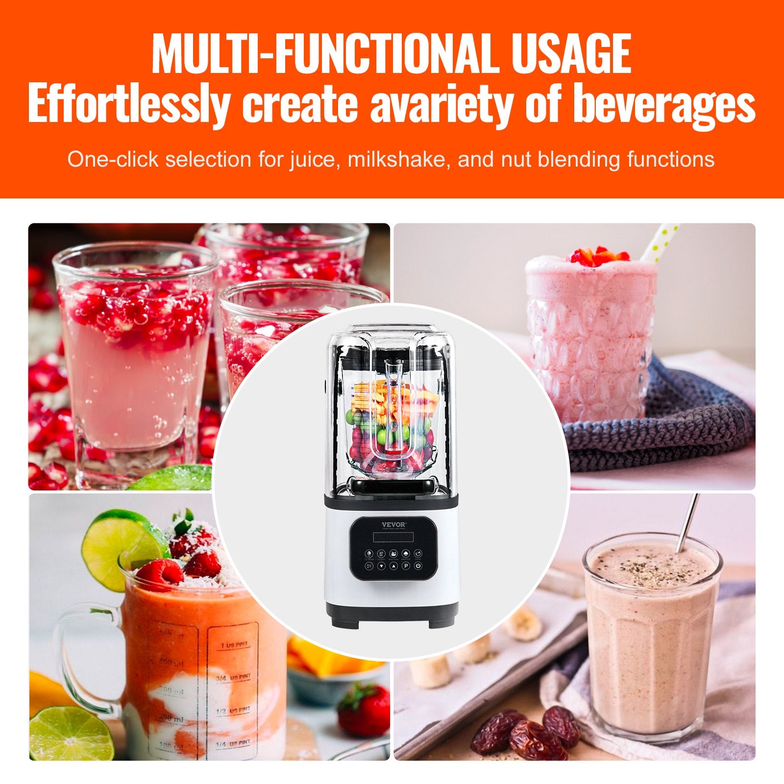 Professional Blender with Shield 2L Jar 9 Speed 5 Function Stainless Steel White