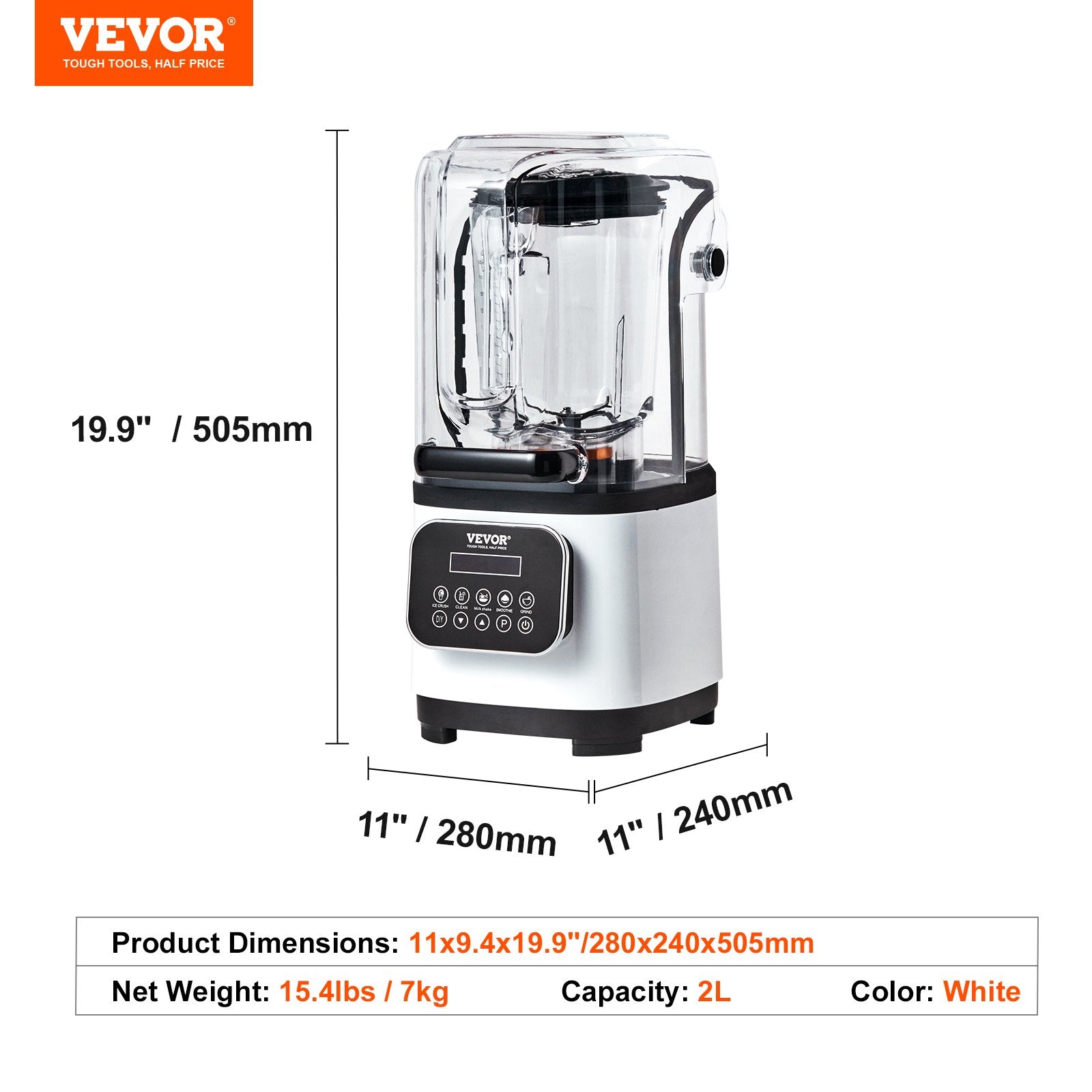 Professional Blender with Shield 2L Jar 9 Speed 5 Function Stainless Steel White