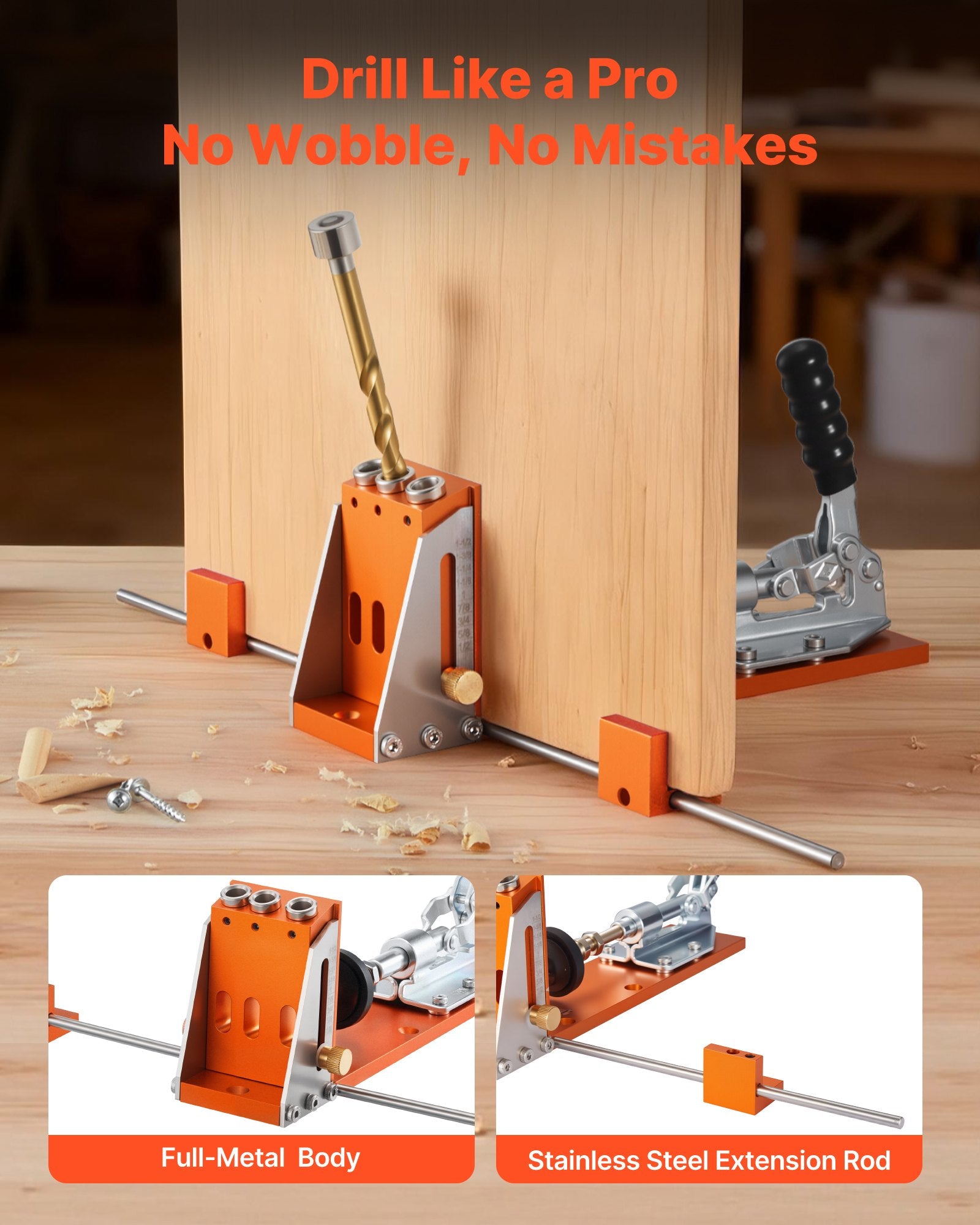 Pocket Hole Jig Kit 12.7-38.1mm Adjustable Metal Frame Woodworking with Toolcase