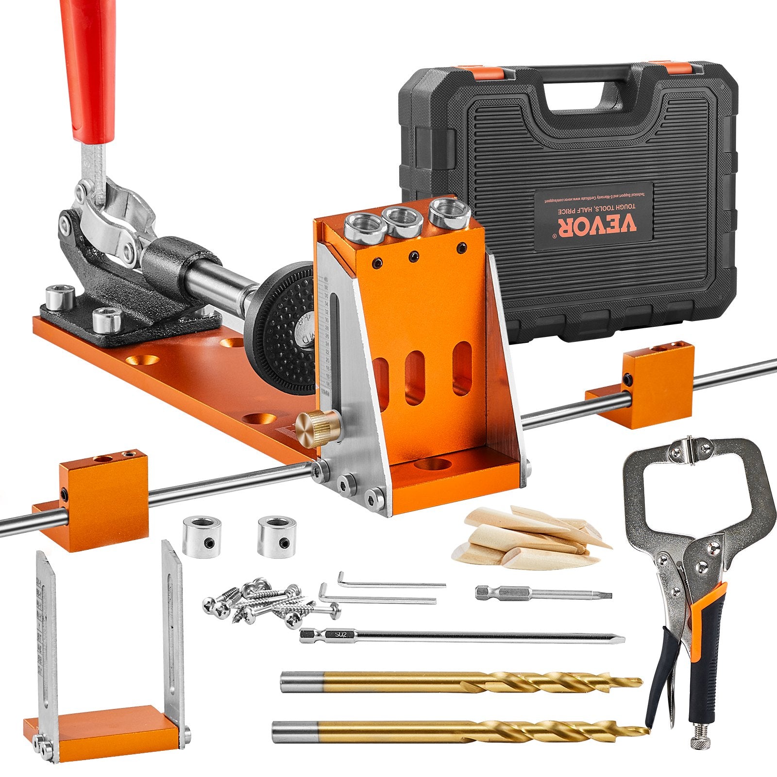 Pocket Hole Jig Kit 34 Pcs Adjustable with C-Clamp Step Drills Wrenches Bits