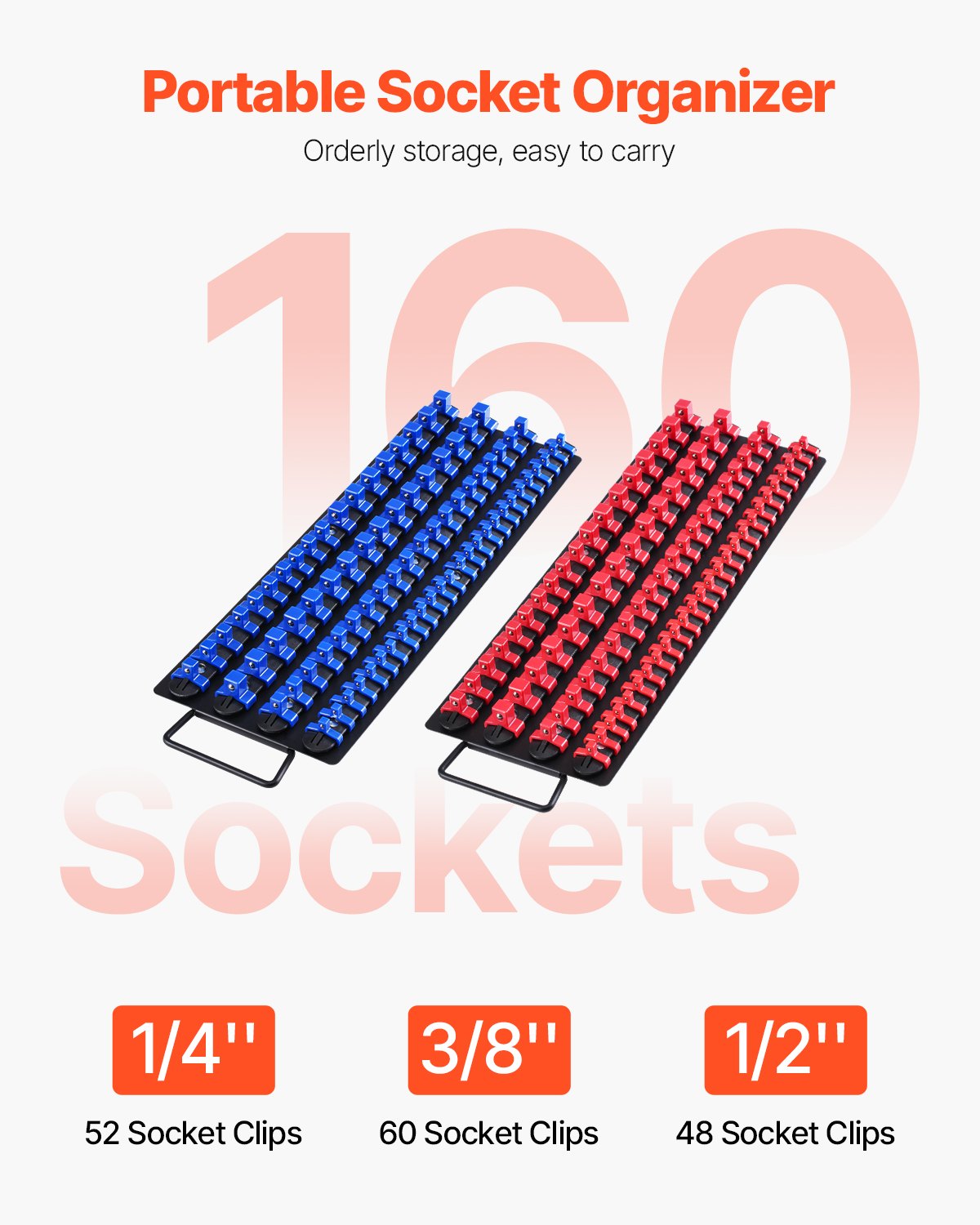 Portable Socket Organizer Tray 2PCS Metric & SAE Hold Up to 160 Sockets