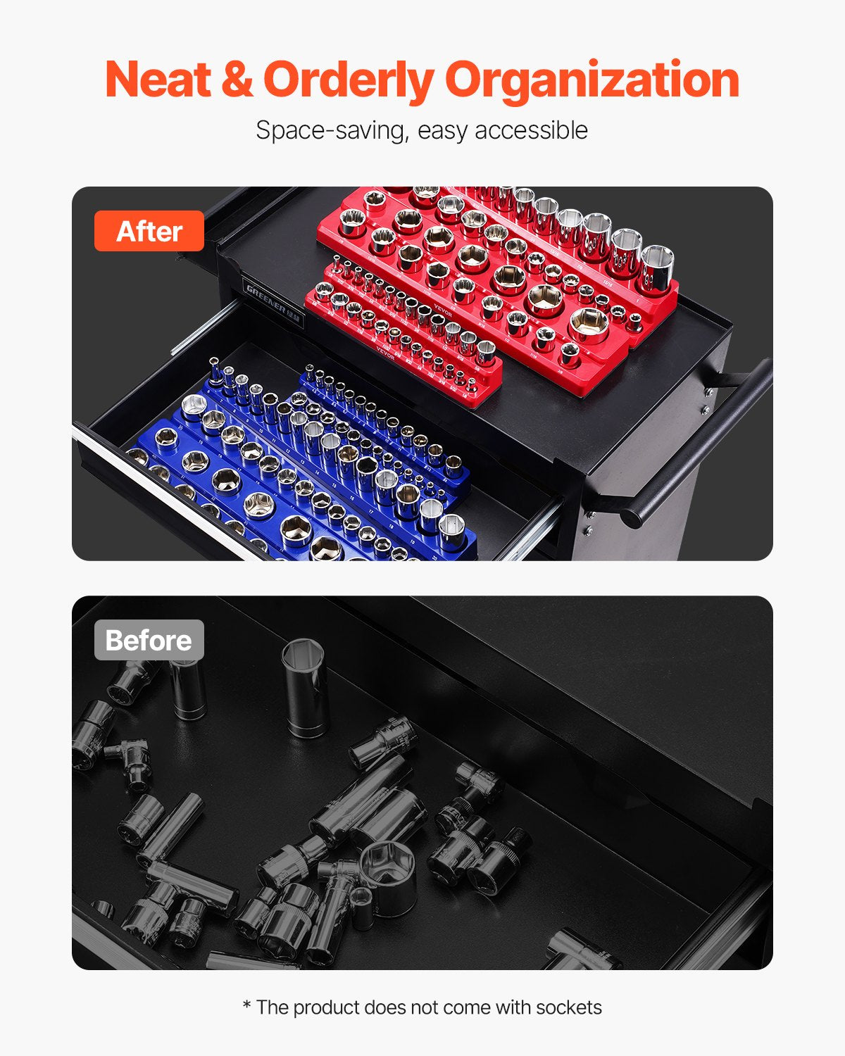 Magnetic Socket Organizer Set 6PCS 1/4", 3/8" & 1/2" Trays Hold Up to 143 Socket