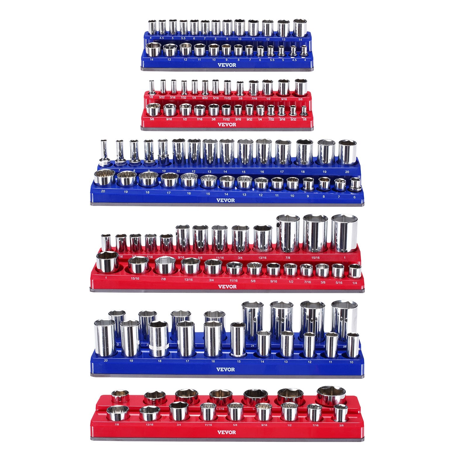 Magnetic Socket Organizer Set 6PCS 1/4", 3/8" & 1/2" Trays Hold Up to 143 Socket