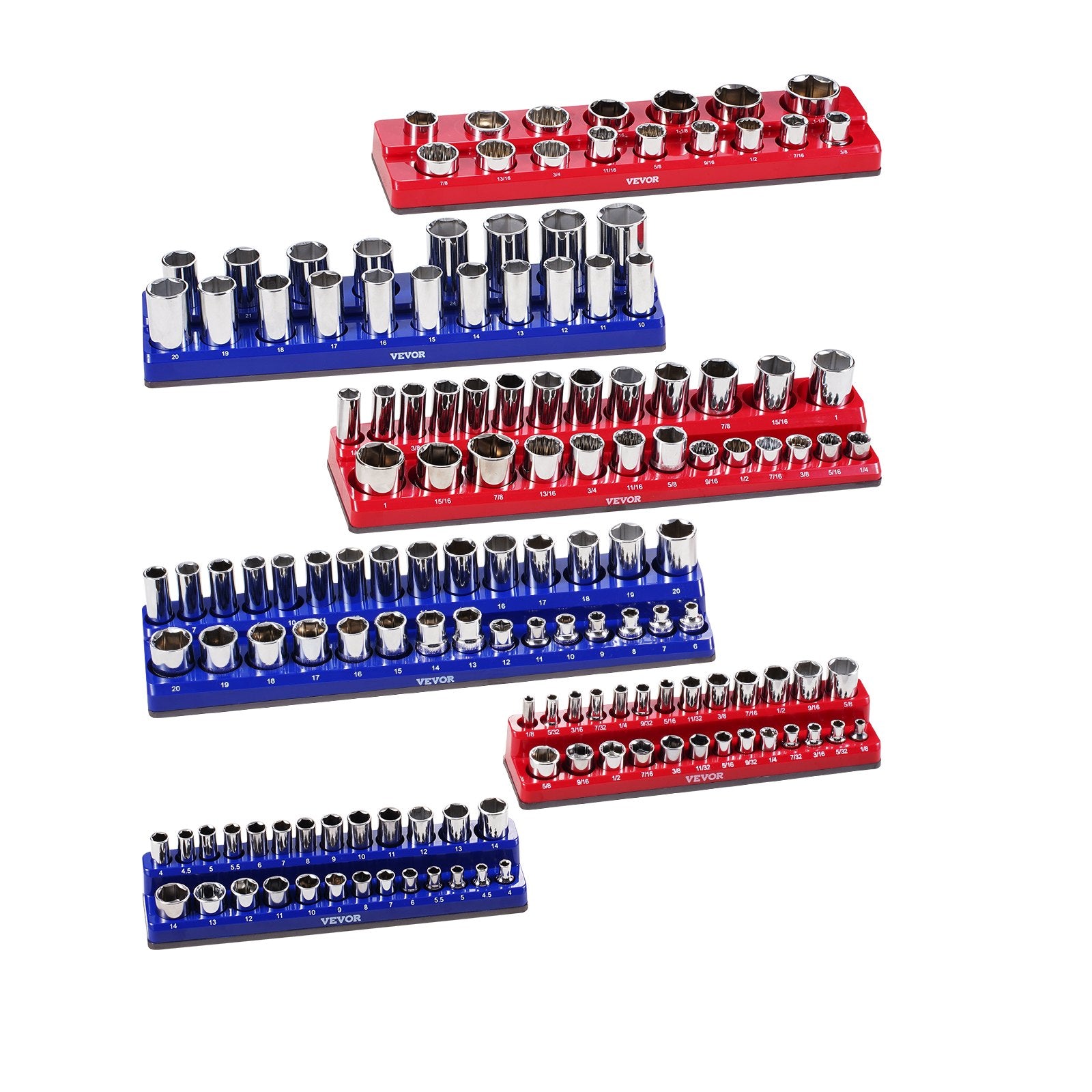 Magnetic Socket Organizer Set 6PCS 1/4", 3/8" & 1/2" Trays Hold Up to 143 Socket