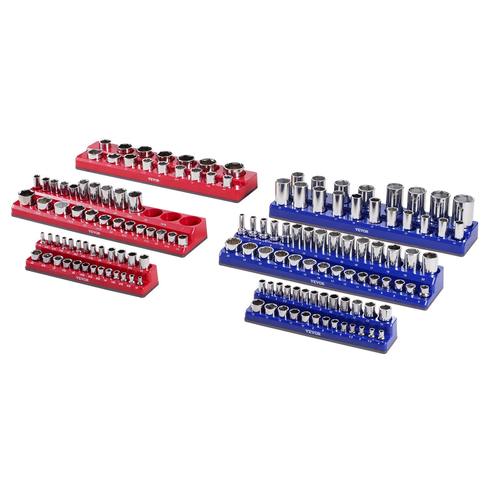 Magnetic Socket Organizer Set 6PCS 1/4", 3/8" & 1/2" Trays Hold Up to 143 Socket