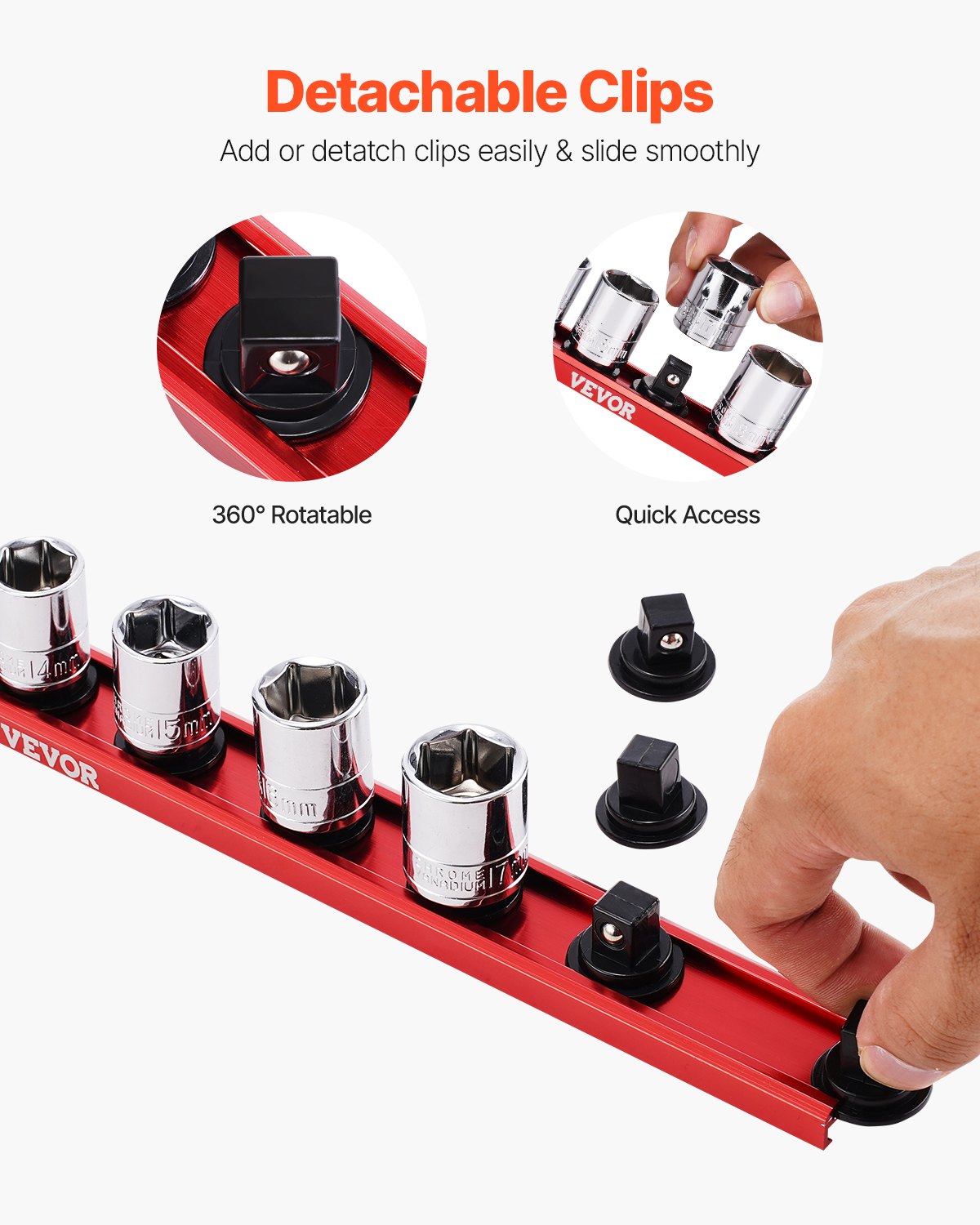 Socket Organizer Rail Set, Metric & SAE Aluminum Holders, 3 Sizes