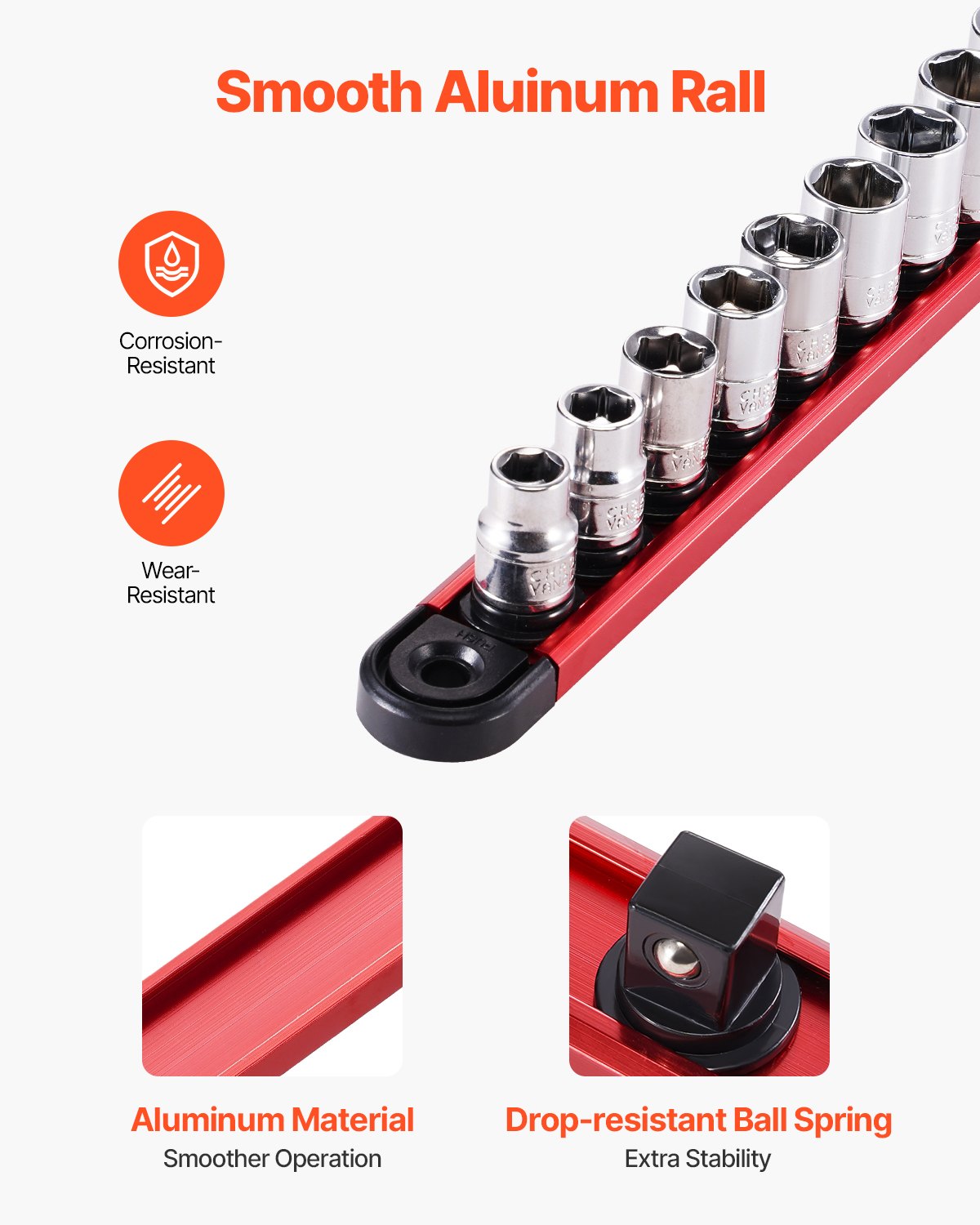 Socket Organizer Rail Set, Metric & SAE Aluminum Holders, 3 Sizes
