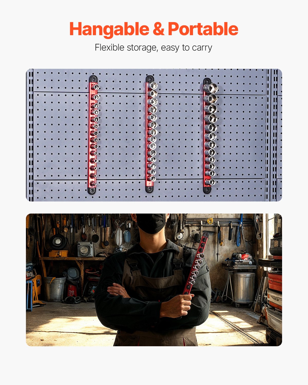 Socket Organizer Rail Set, Metric & SAE Aluminum Holders, 3 Sizes
