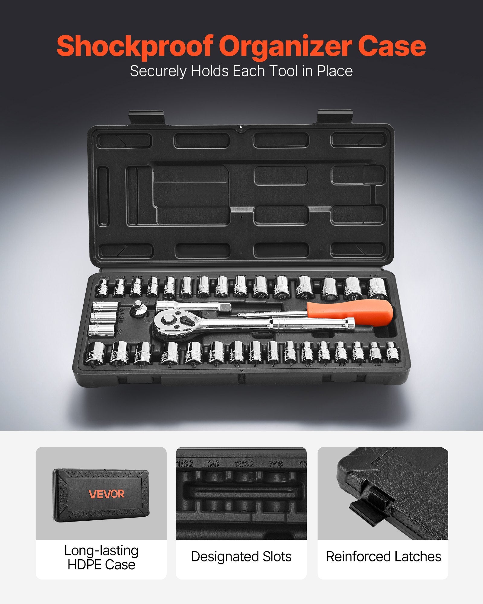 Socket Set 39-Piece 9.5 & 6.4mm Drive Ratchet SAE & Metric Sockets CR-V Steel