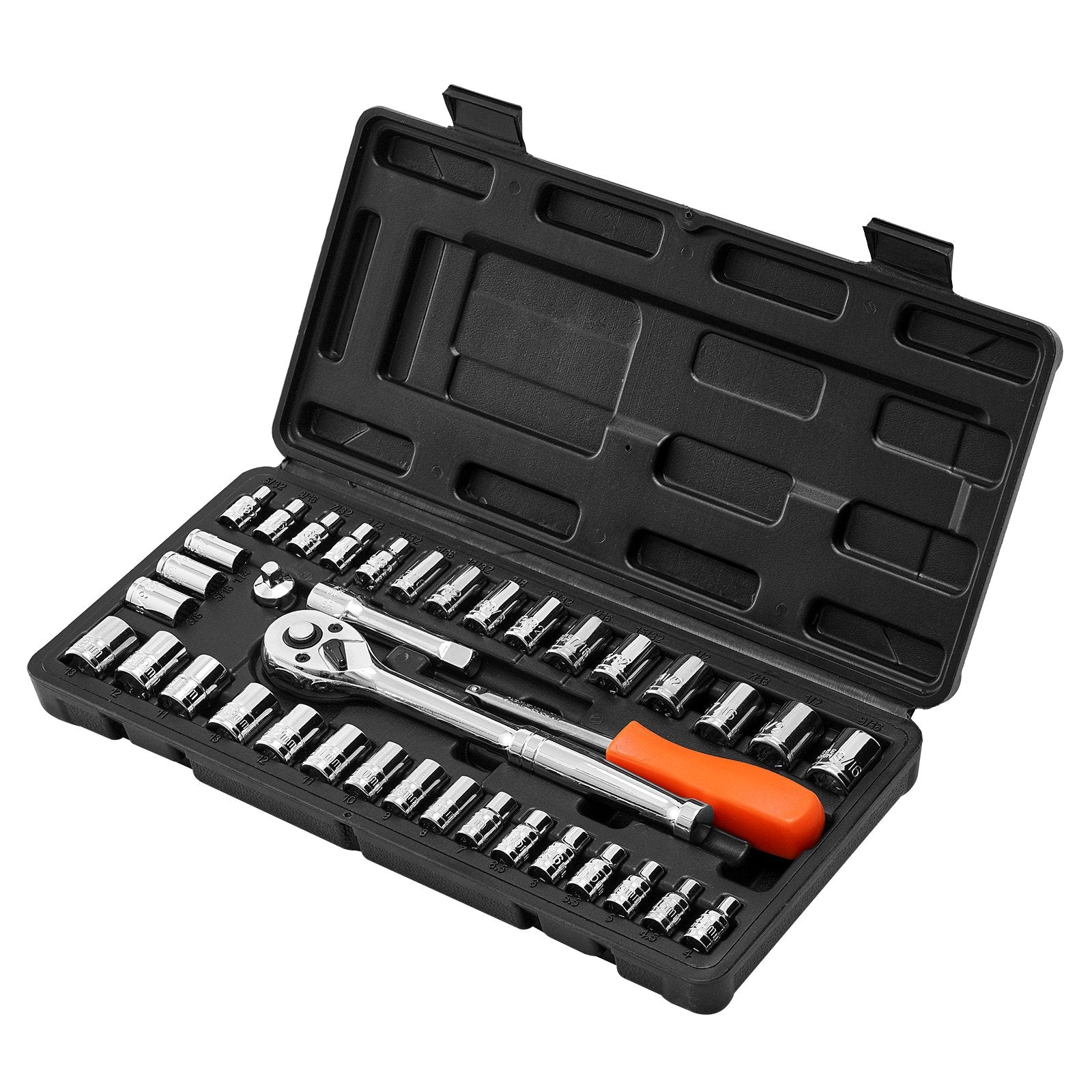 Socket Set 39-Piece 9.5 & 6.4mm Drive Ratchet SAE & Metric Sockets CR-V Steel