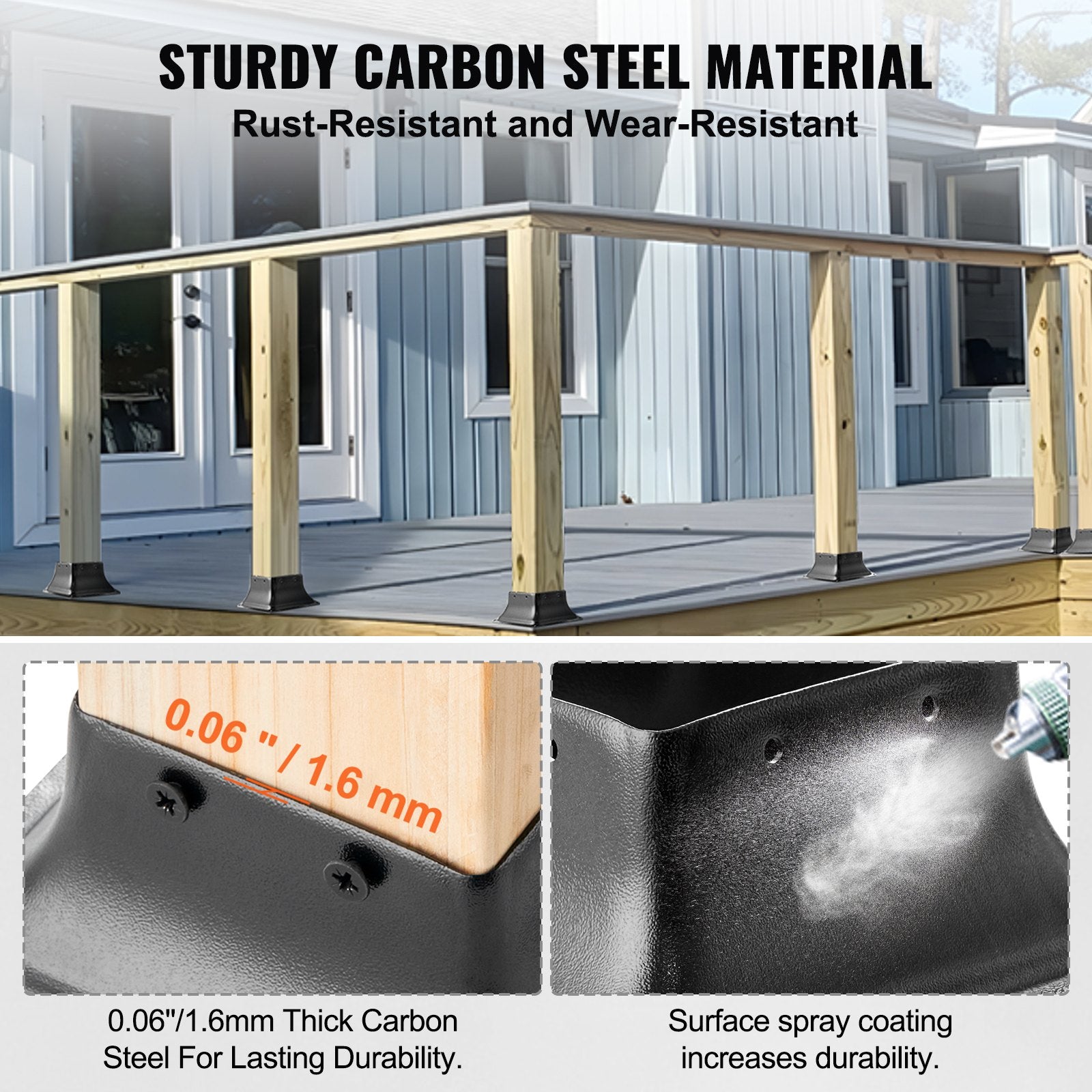 101.6x101.6mm Post Base 10pcs Heavy Duty Steel Powder-Coated Deck Brackets