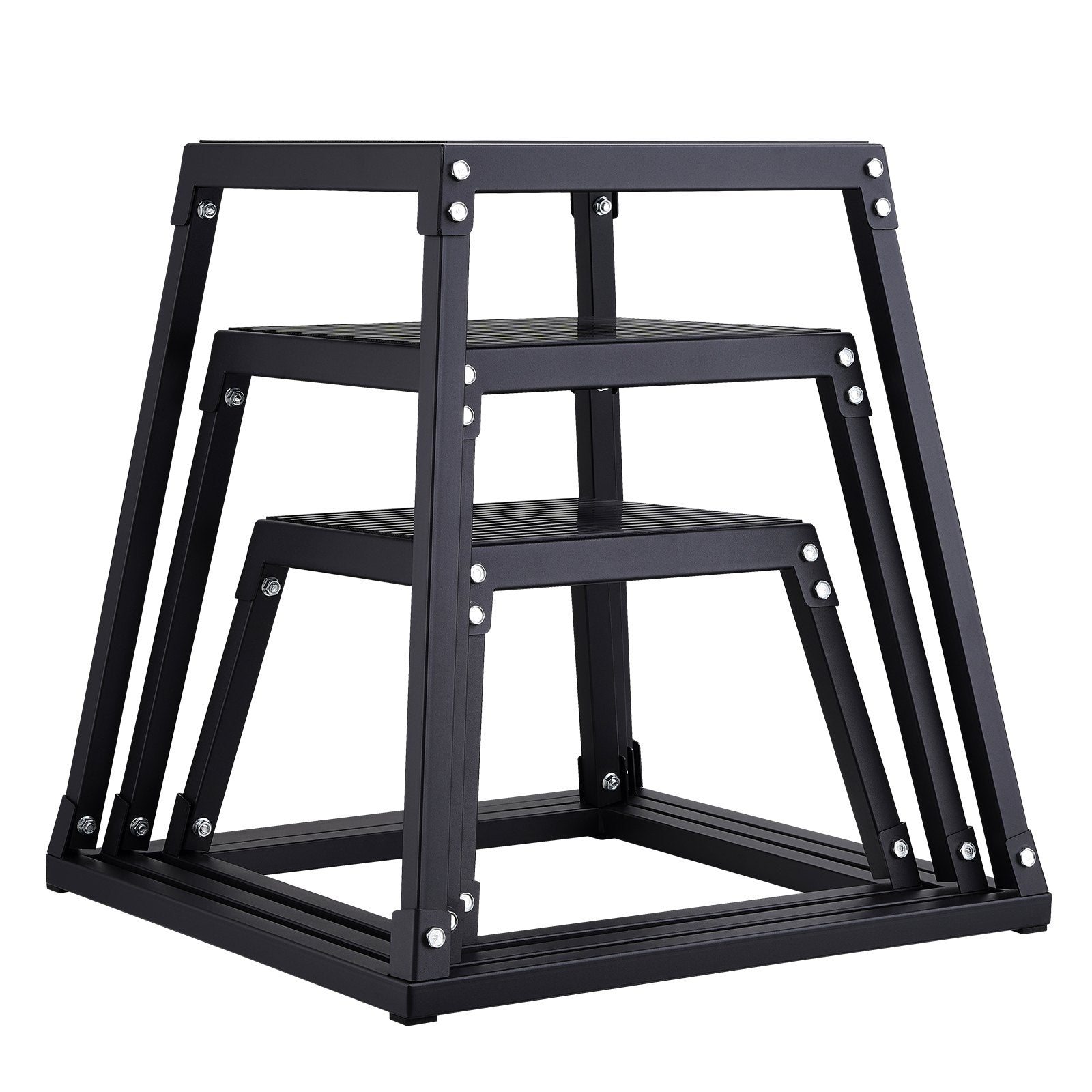 Plyometric Jump Boxes Agility Exercise Step Up Anti-Slip Set 12/18/24in Black