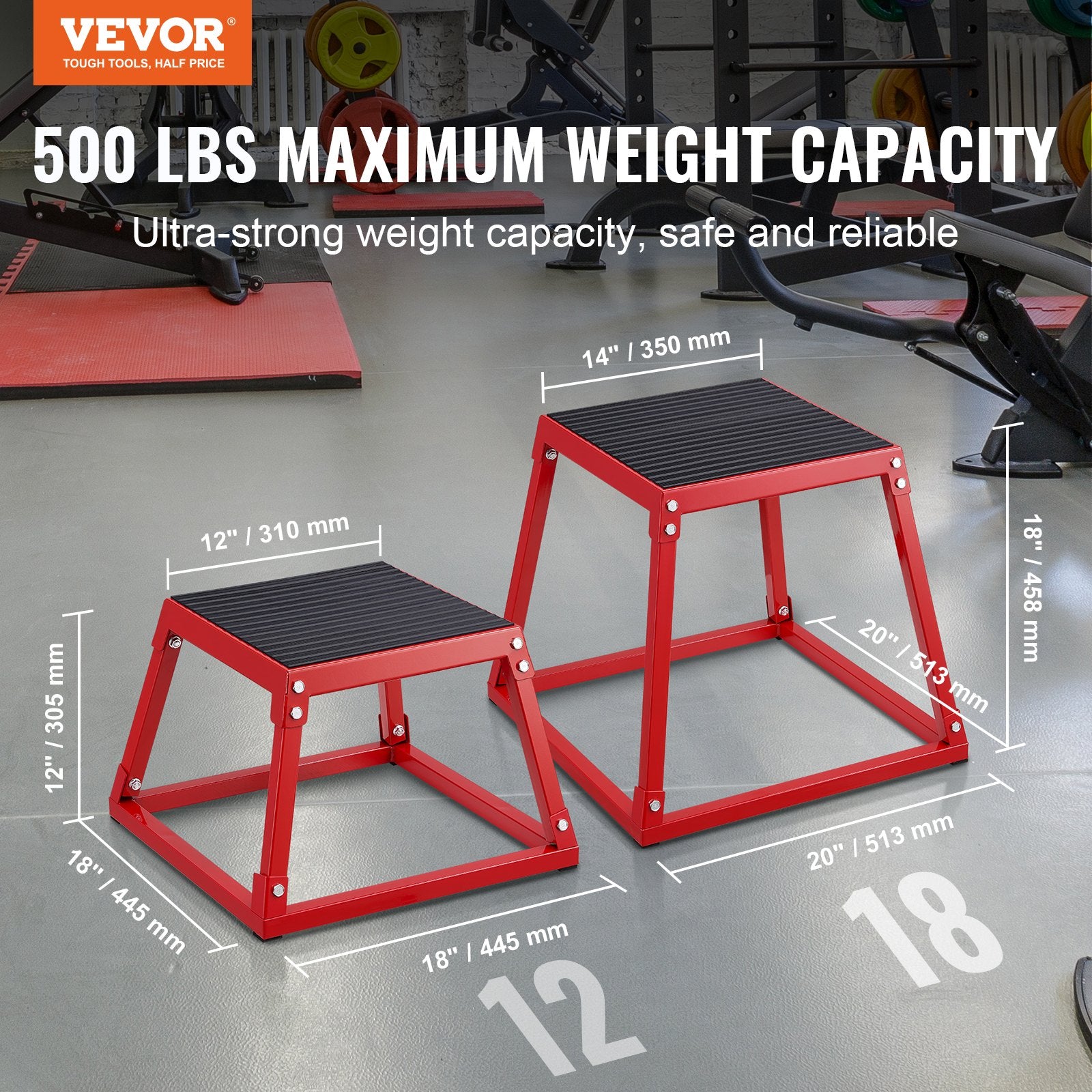 Plyometric Jump Box Steel Platform Agility Exercise Step Up Anti-Slip 12" Red