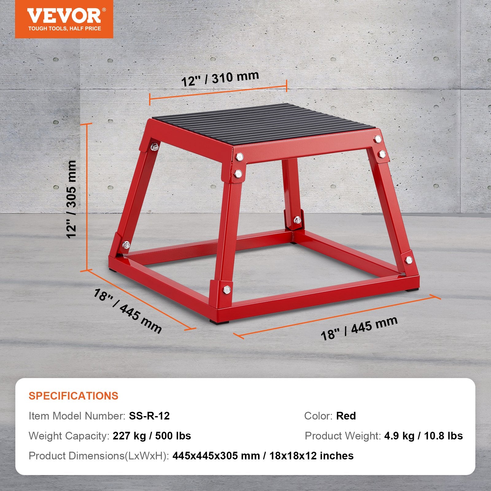 Plyometric Jump Box Steel Platform Agility Exercise Step Up Anti-Slip 12" Red