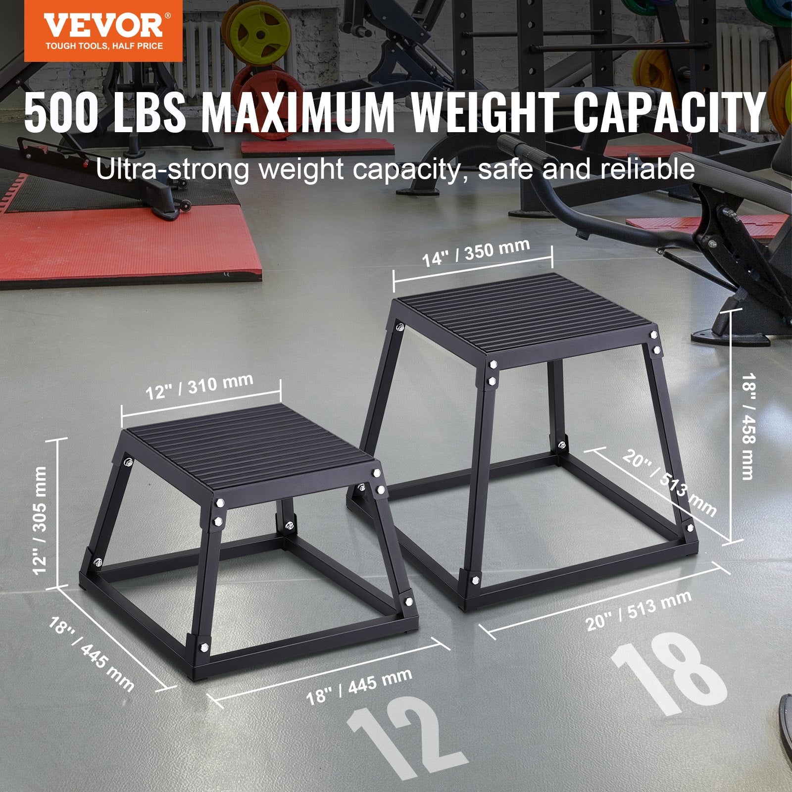 12 Inch Steel Plyometric Jump Box Anti-Slip Fitness Training Platform Black