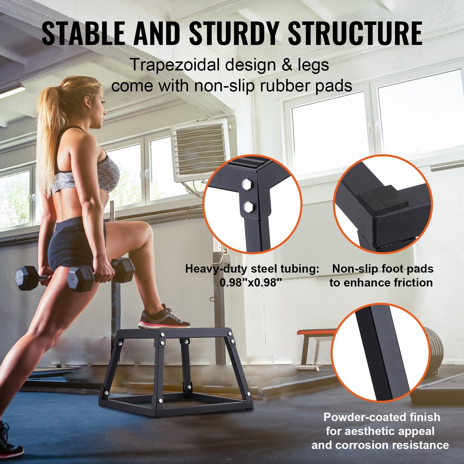12 Inch Steel Plyometric Jump Box Anti-Slip Fitness Training Platform Black