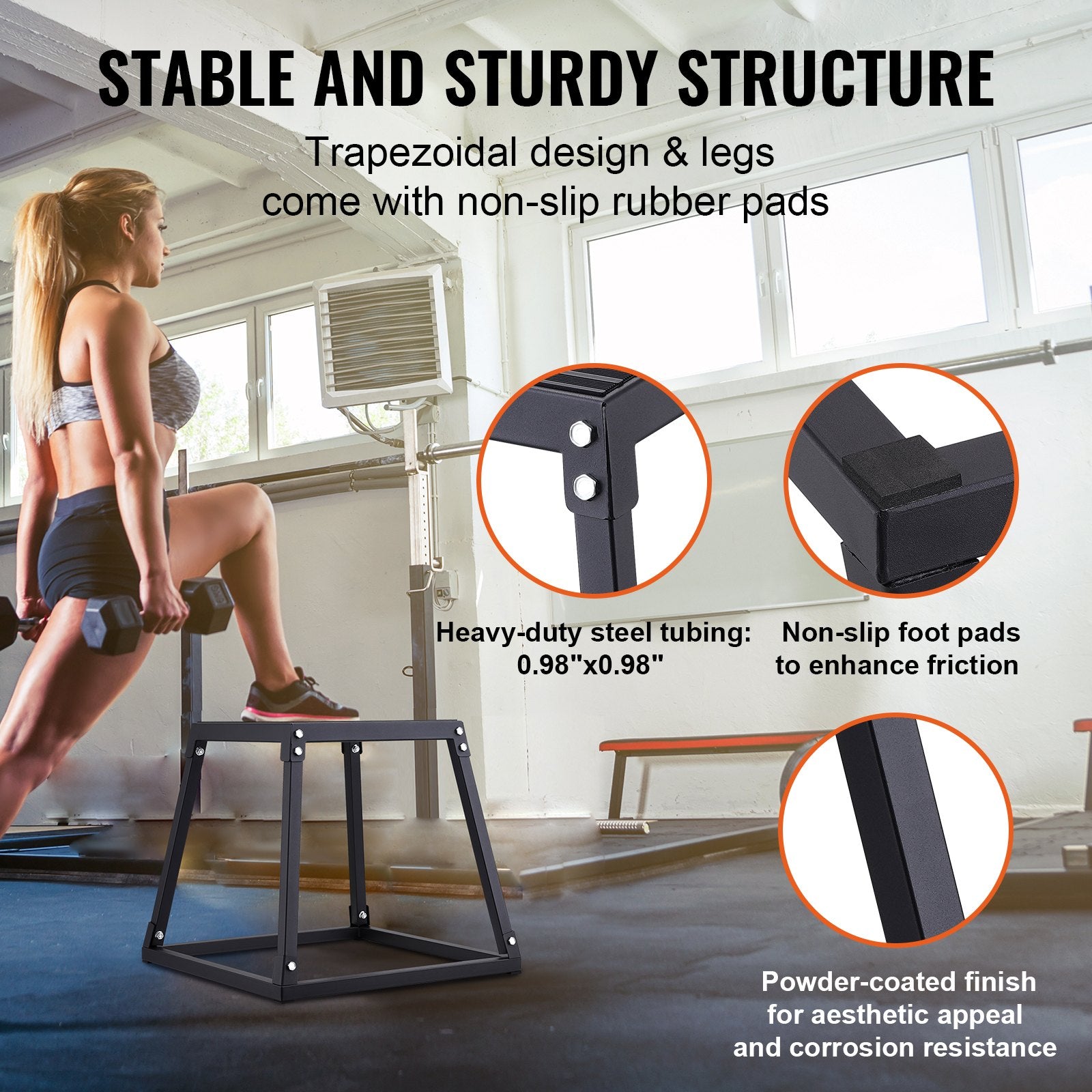 Plyometric Jump Box 18in Steel Anti-Slip Fitness Step Up Box Black